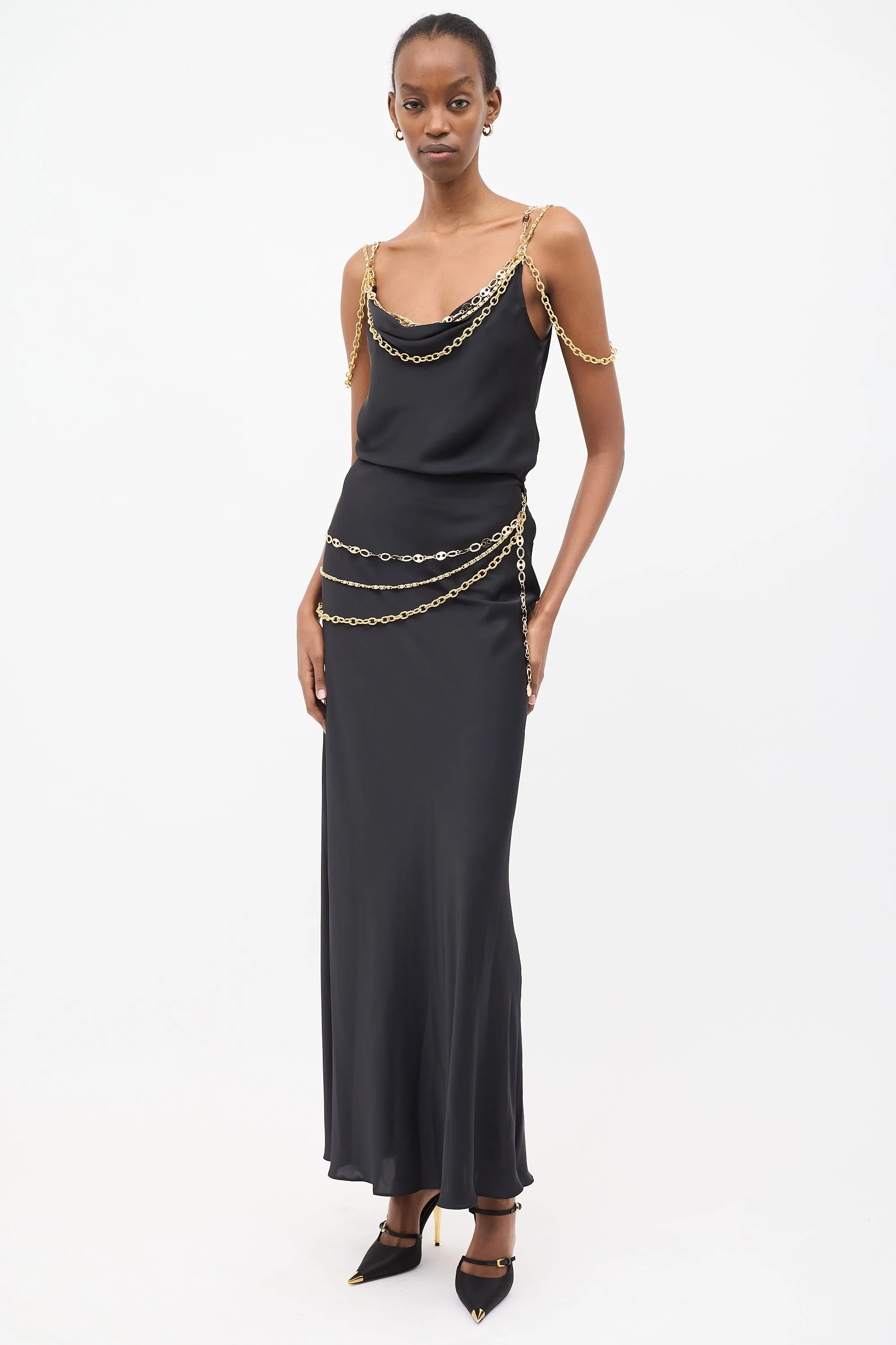 Black Satin Chain Maxi Skirt