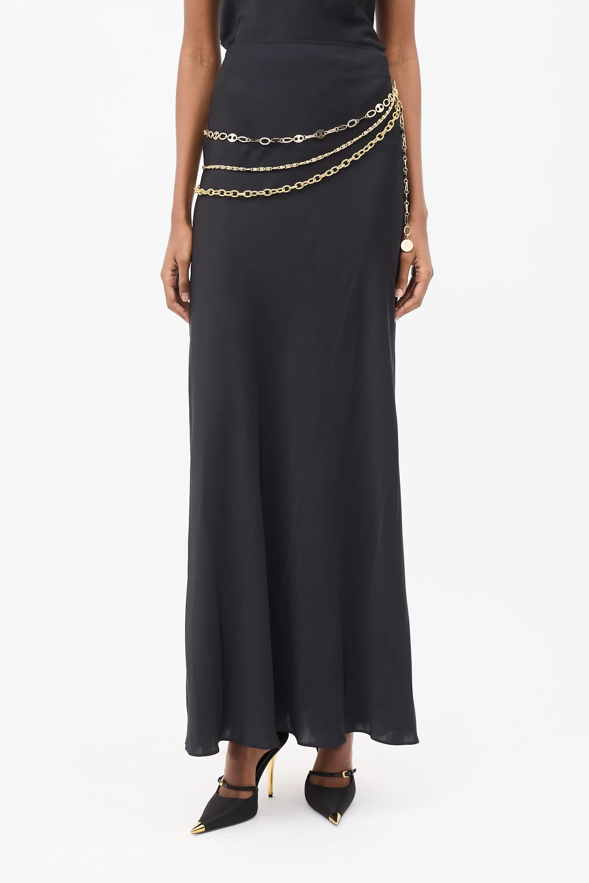 Black Satin Chain Maxi Skirt