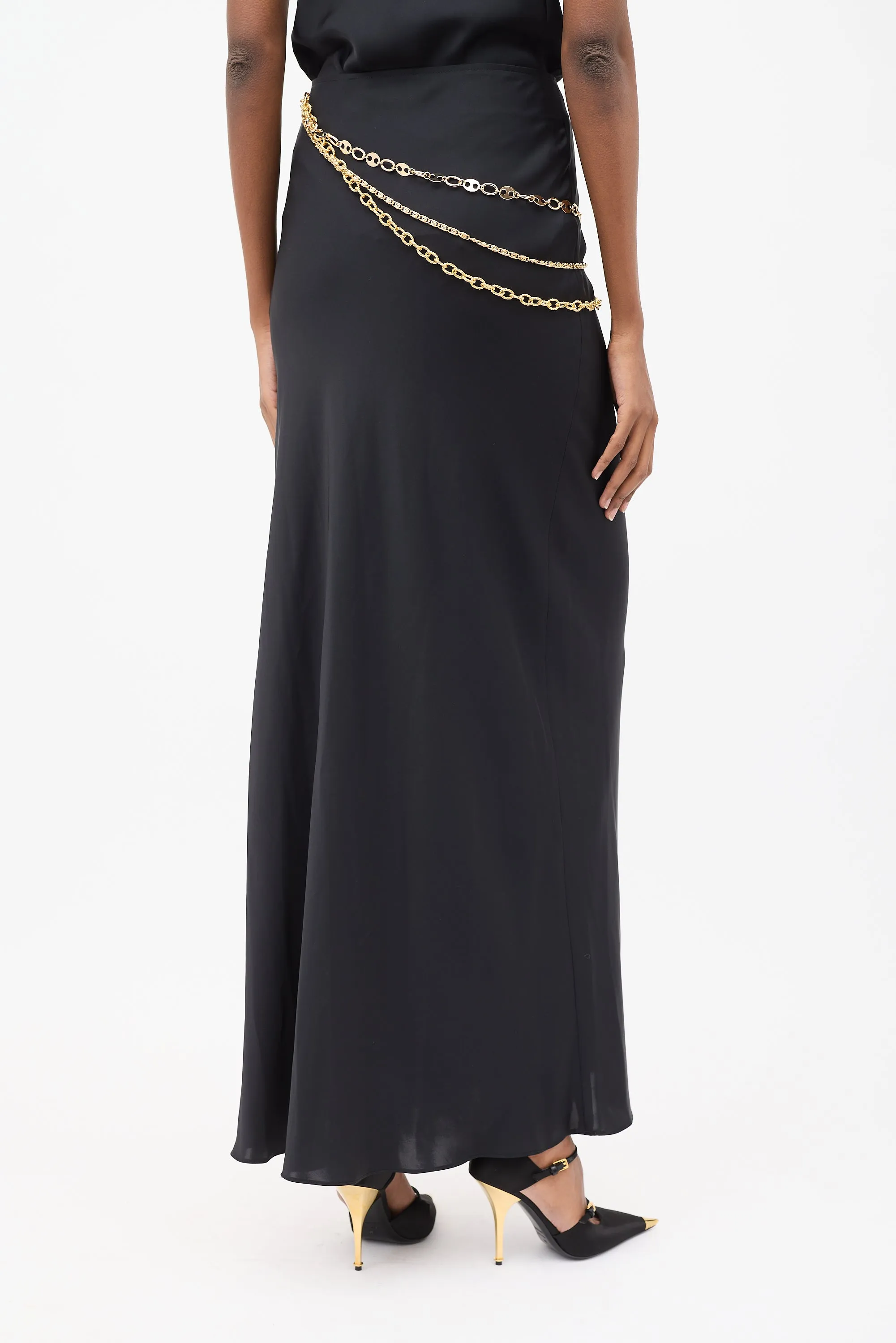 Black Satin Chain Maxi Skirt