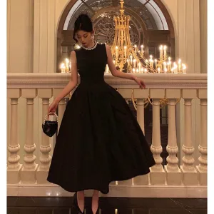 black sleeveless dress for women new style princess puffy long party dress     S5532