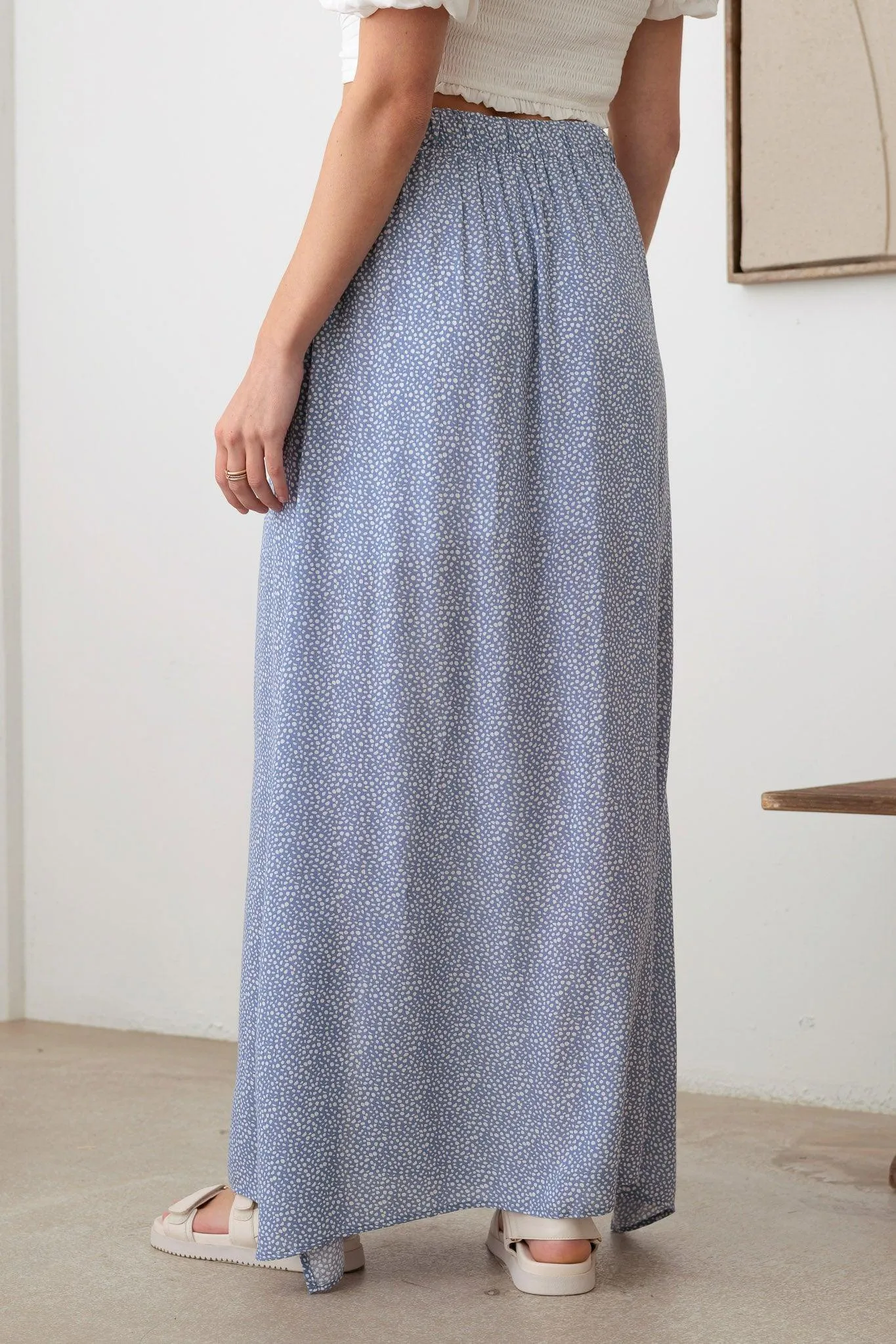 Boho Front Button Elastic Waist Side Slit Maxi Skirt