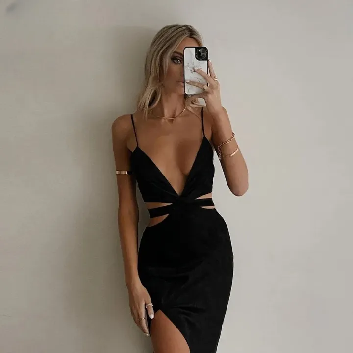 Bold Blackout Cutwork Split Dress