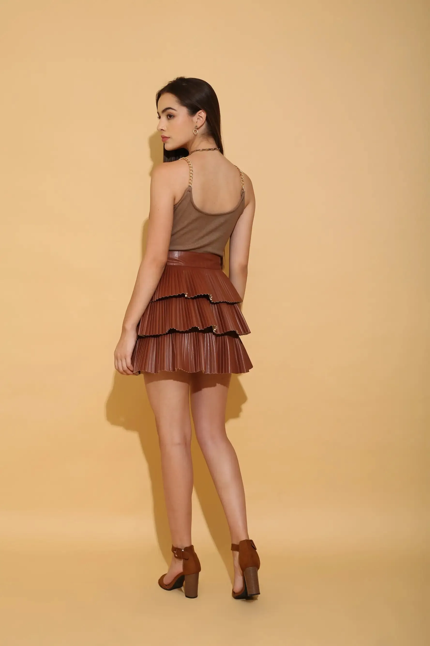 Brown Faux Leather Skirt