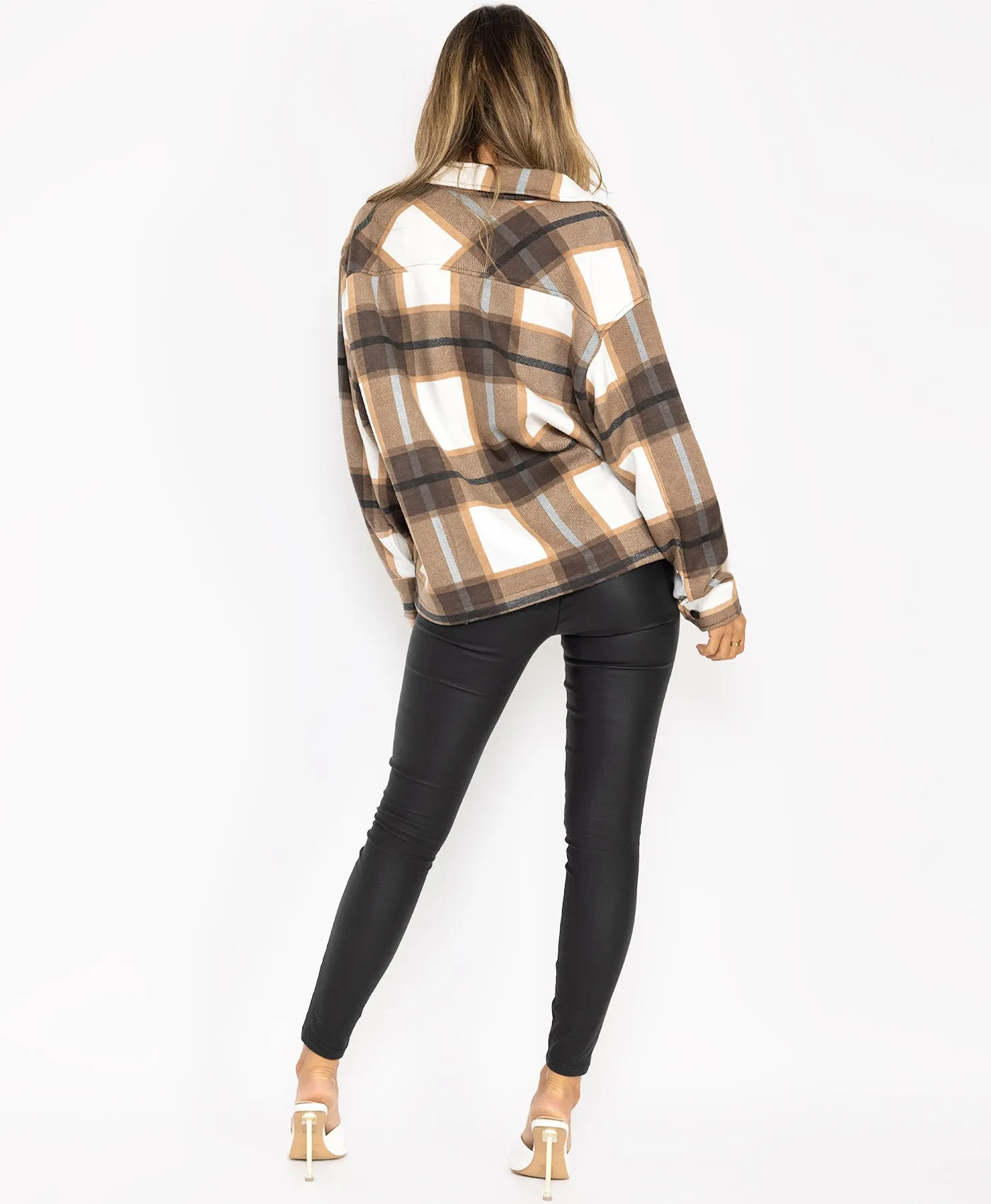 Brown Fleece Oversized Check Shirt Shacket