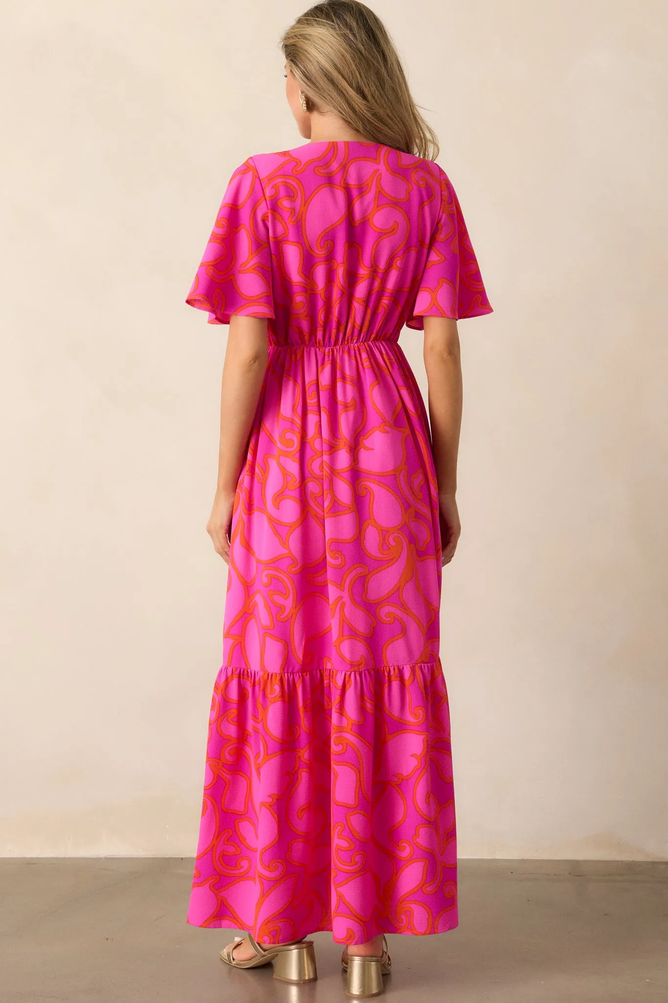 Budding Hearts Magenta Floral Button Front Maxi Dress