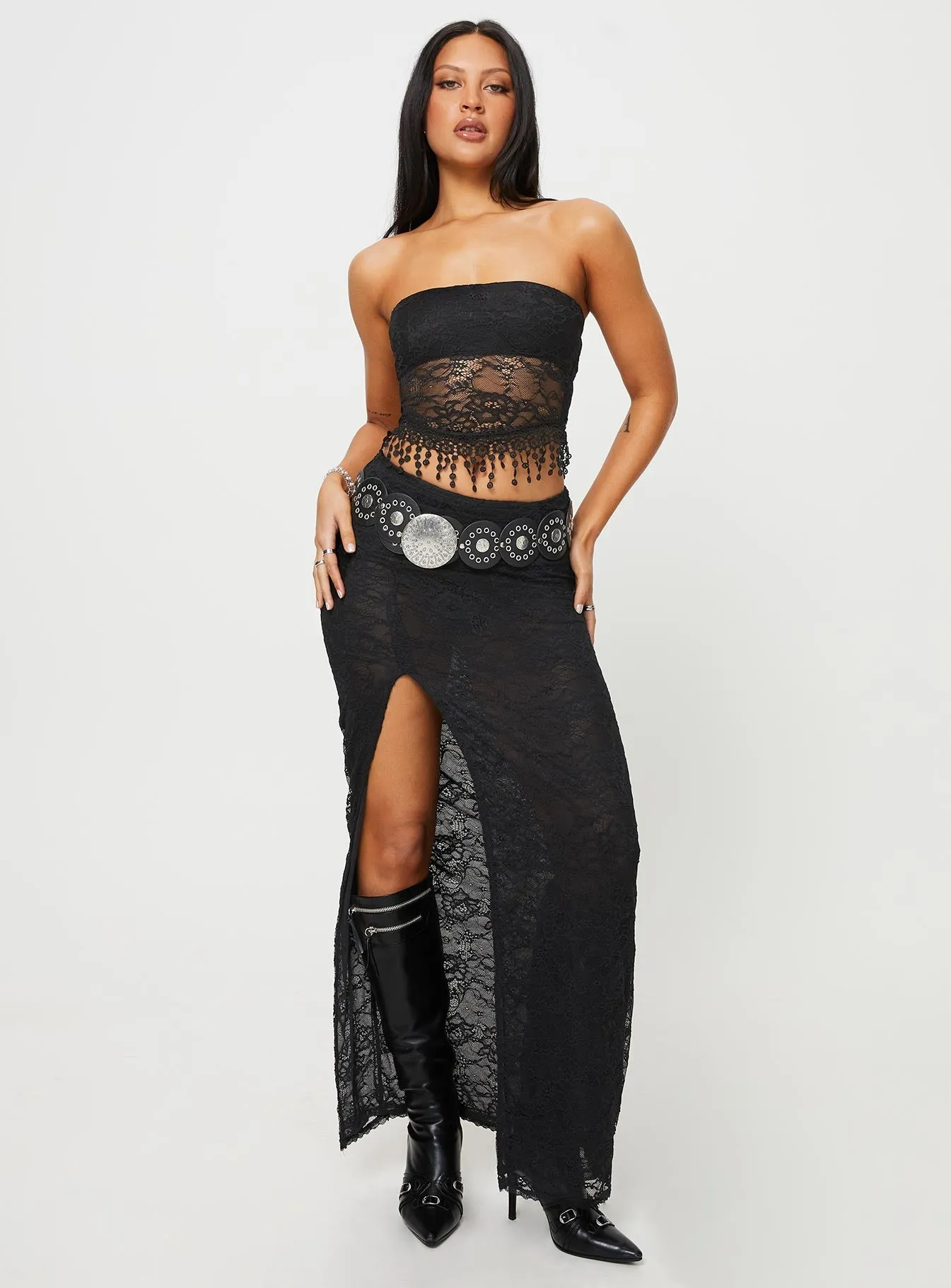 Calathea Lace Maxi Skirt Black