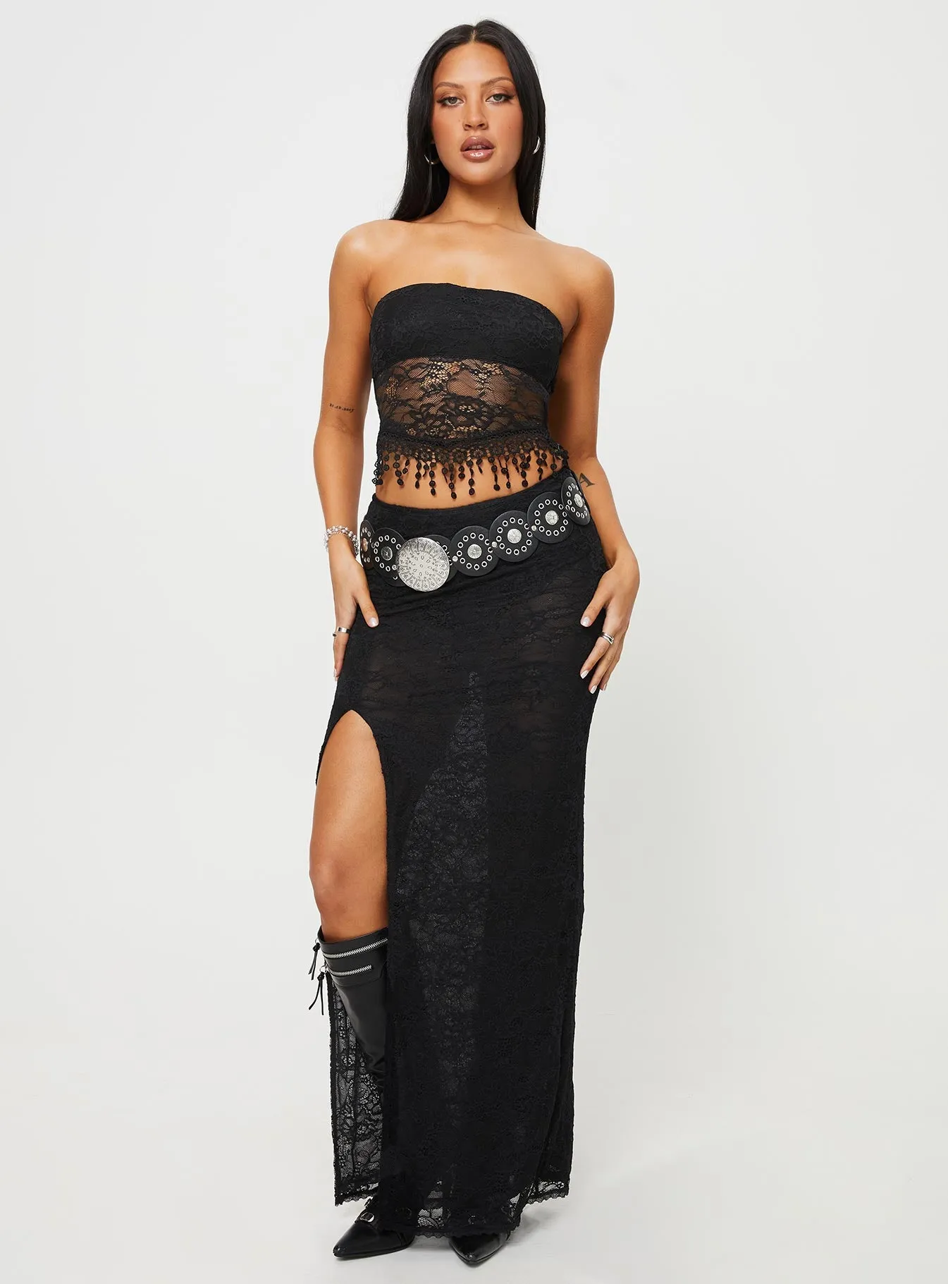 Calathea Lace Maxi Skirt Black