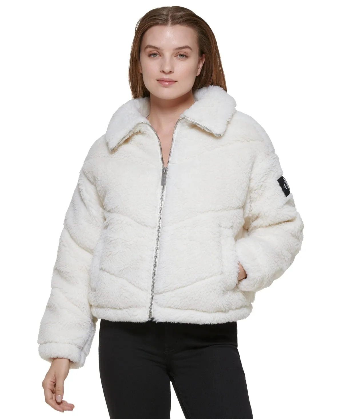 CALVIN KLEIN -  Quilted Faux-Sherpa Jacket