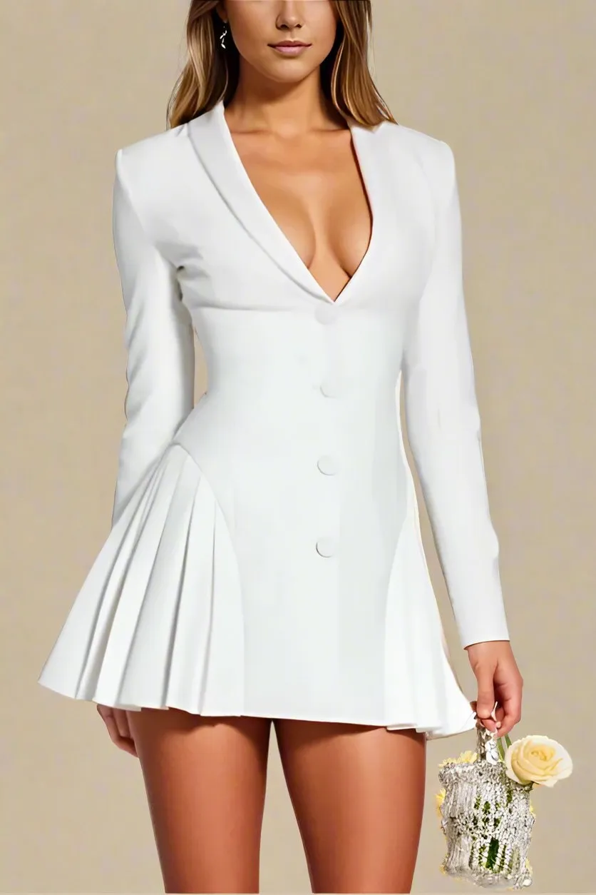 Candi Long Sleeve Bodycon Mini Dress - Pearl White