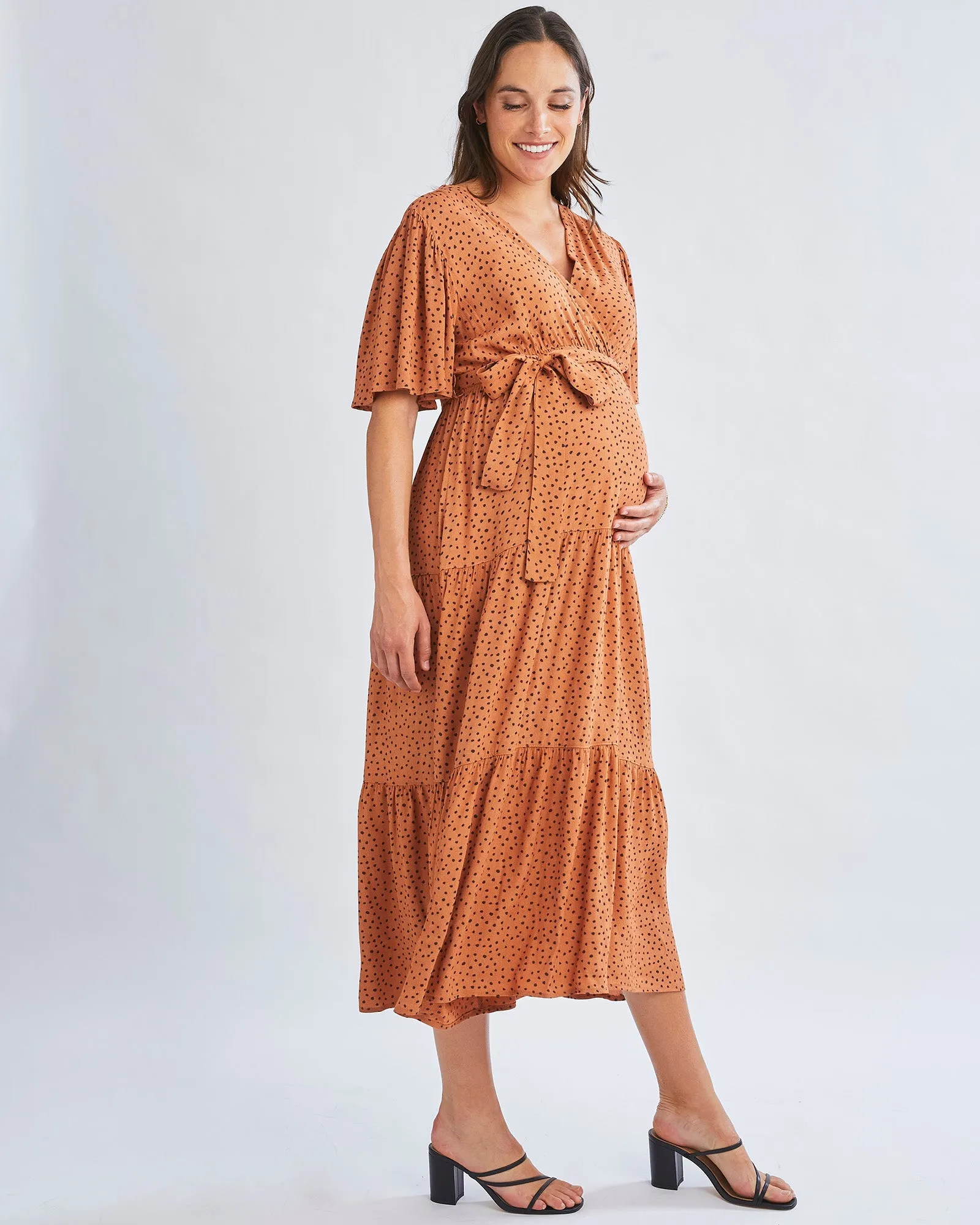 Cara Maternity Maxi Dress In Black Polka Dots