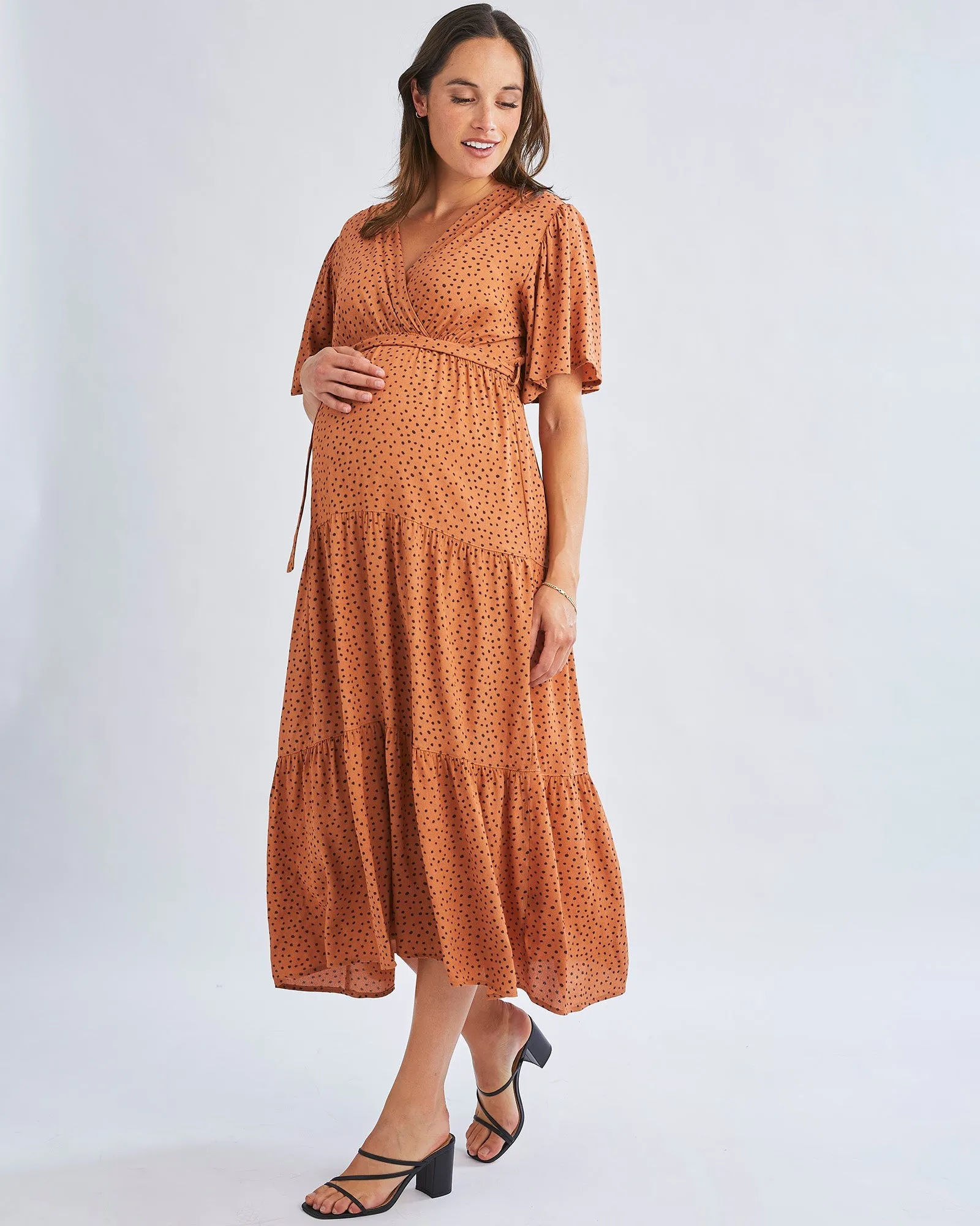 Cara Maternity Maxi Dress In Black Polka Dots