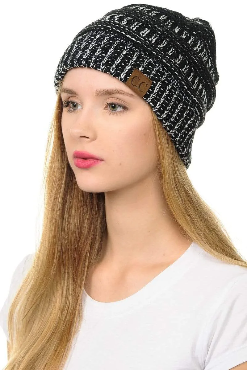 C.C Hat 20AM - Slouchy Thick Warm Cap Hat Skully Metallic Cable Knit Beanie