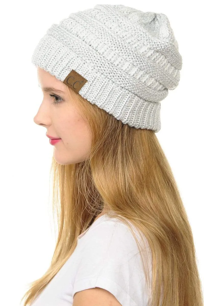 C.C Hat 20AM - Slouchy Thick Warm Cap Hat Skully Metallic Cable Knit Beanie