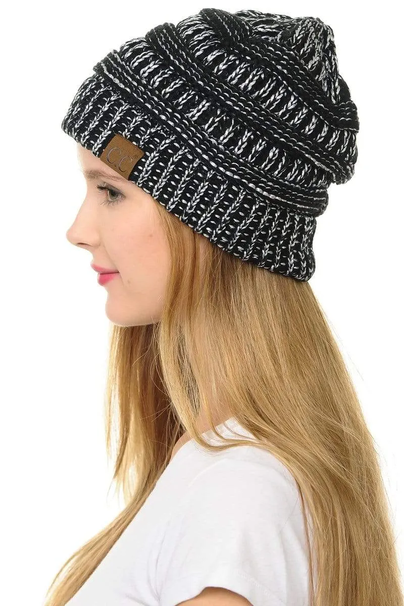 C.C Hat 20AM - Slouchy Thick Warm Cap Hat Skully Metallic Cable Knit Beanie