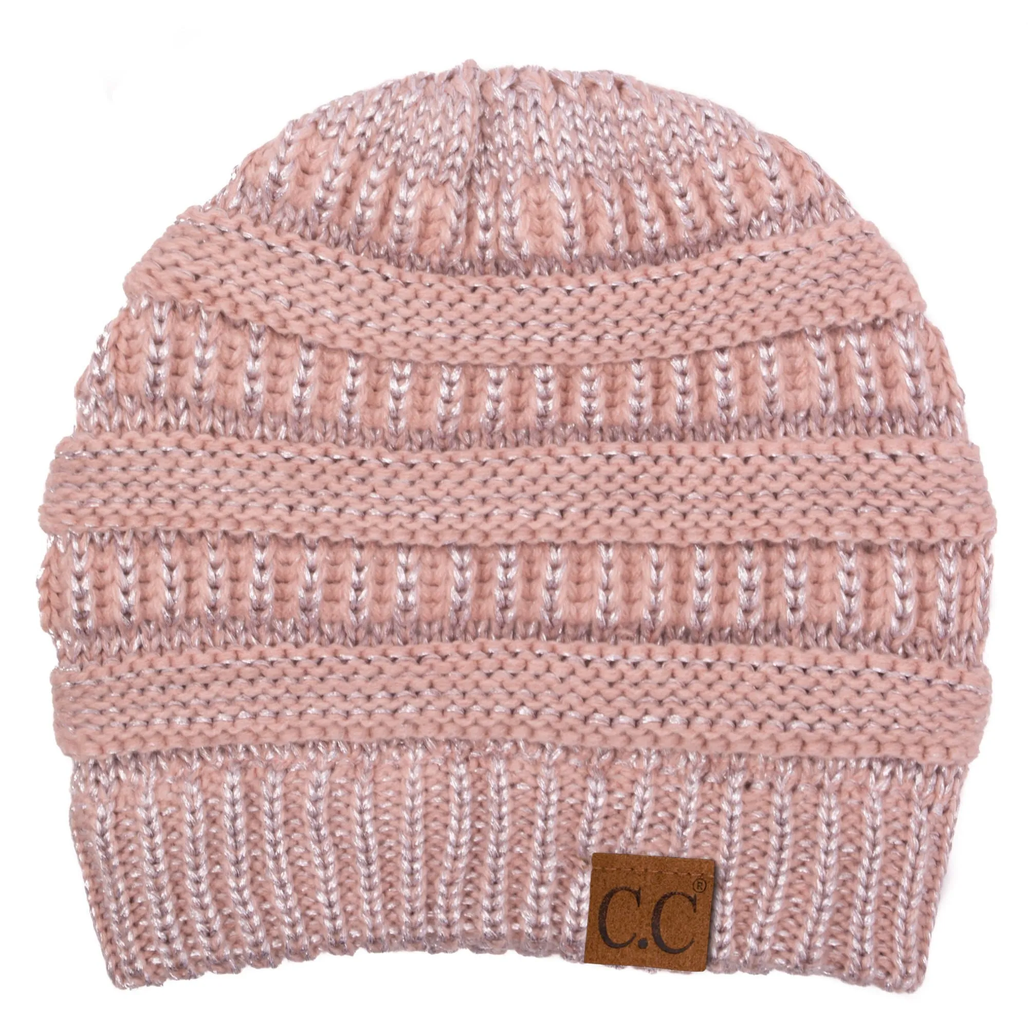 C.C Hat 20AM - Slouchy Thick Warm Cap Hat Skully Metallic Cable Knit Beanie