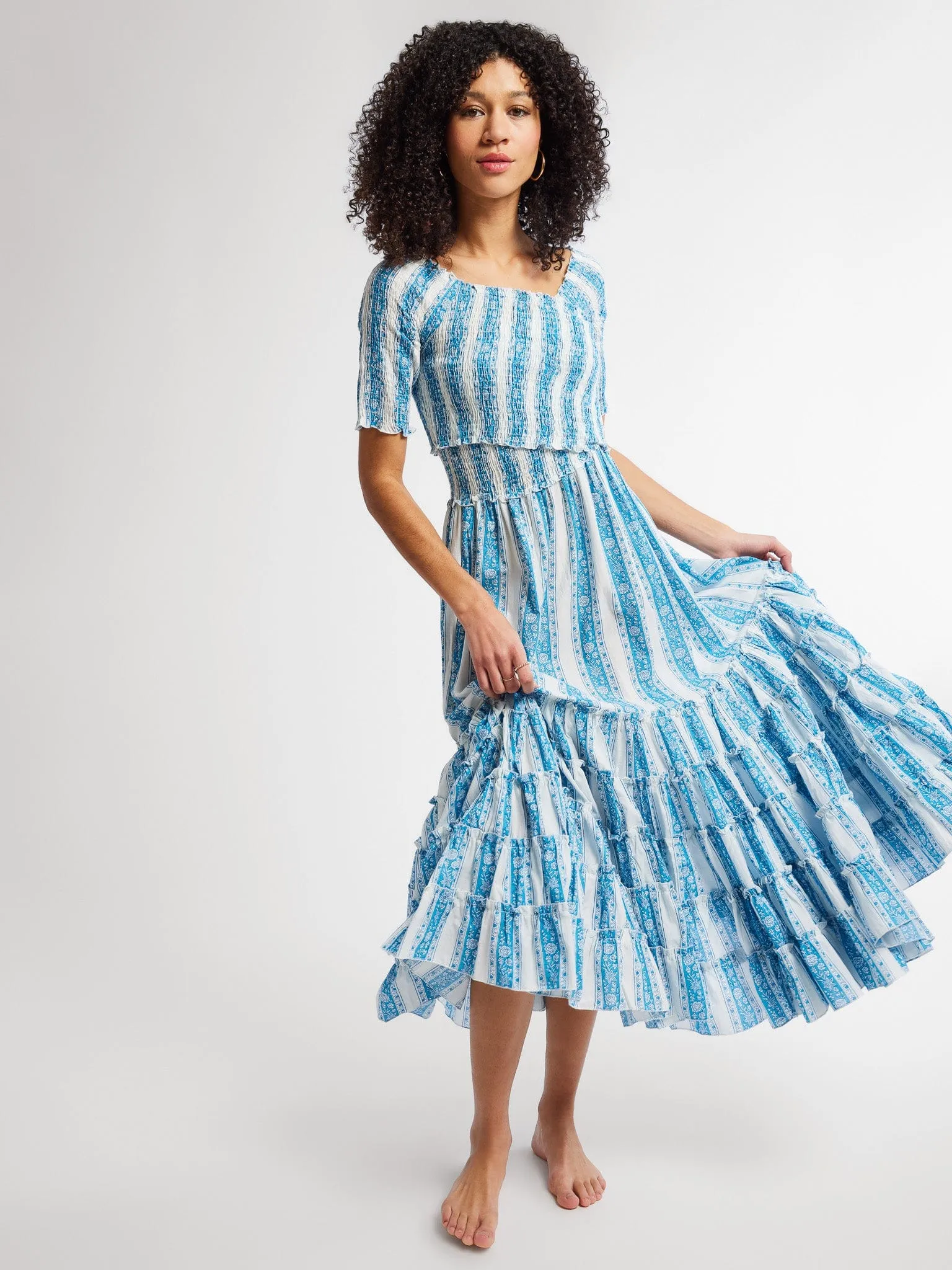 Celia Dress in Aqua Jaipur Stripe