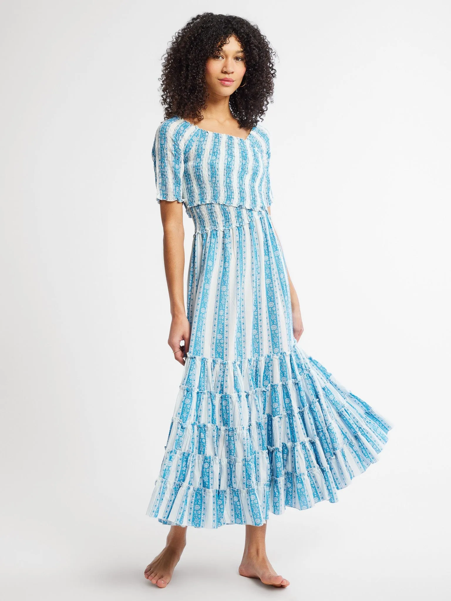 Celia Dress in Aqua Jaipur Stripe