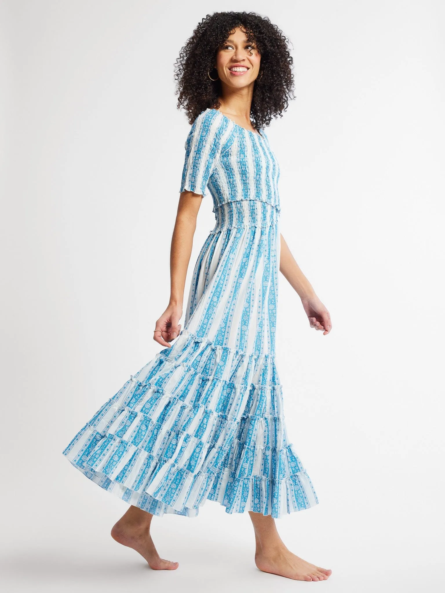 Celia Dress in Aqua Jaipur Stripe