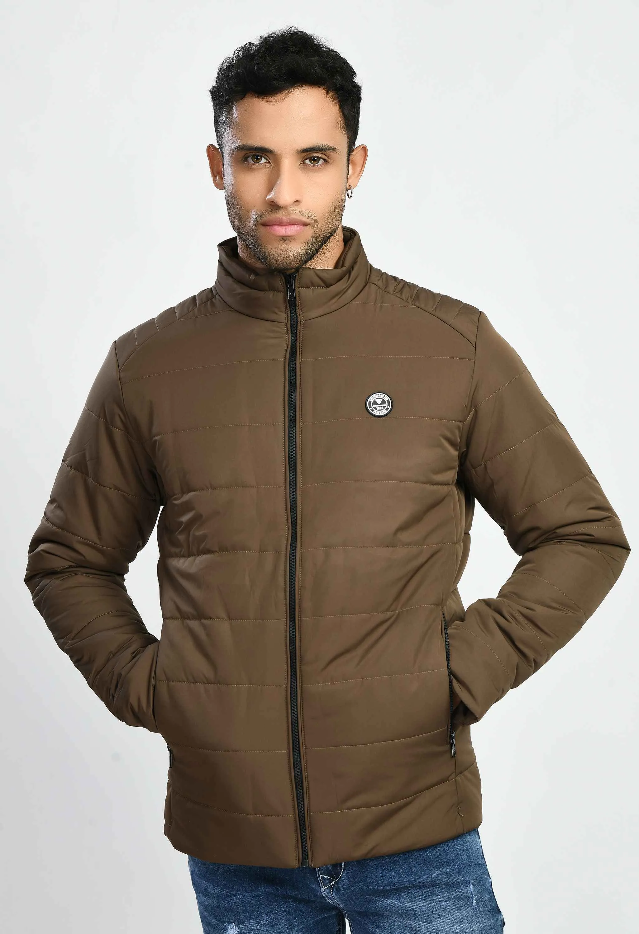 Coffee Quilted Bomber Jacket