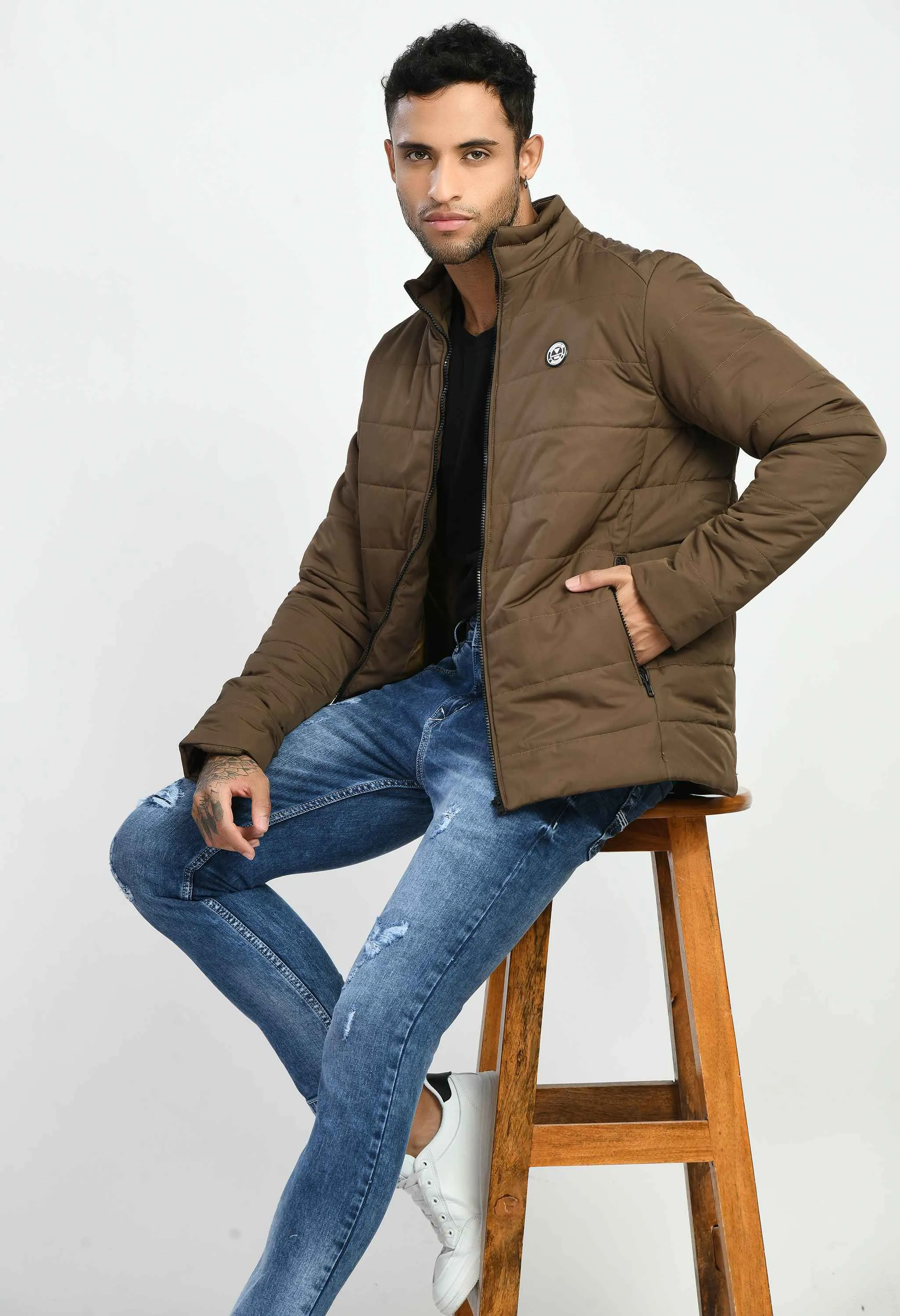 Coffee Quilted Bomber Jacket