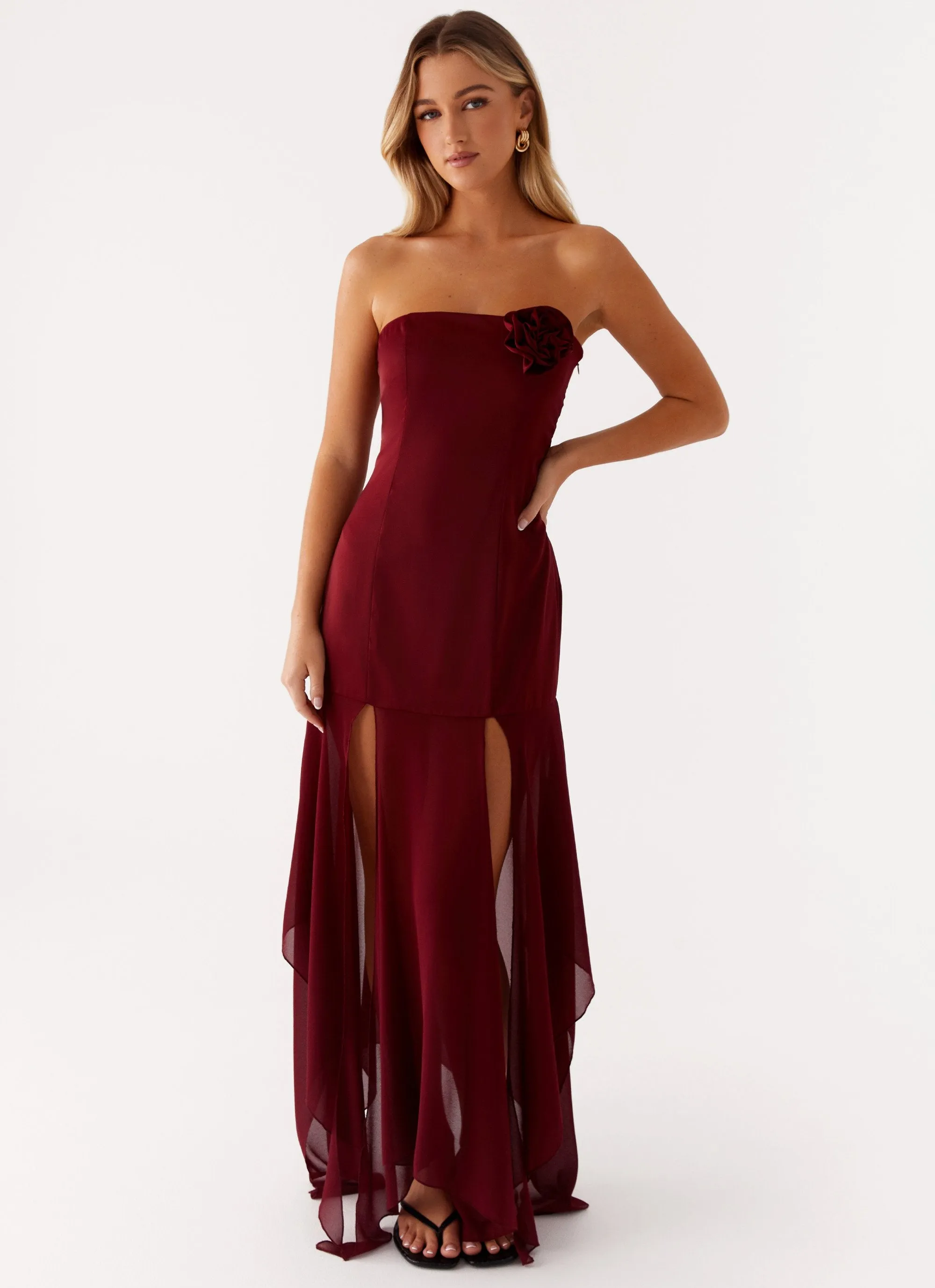 Collision Satin Maxi Dress - Cherry Red