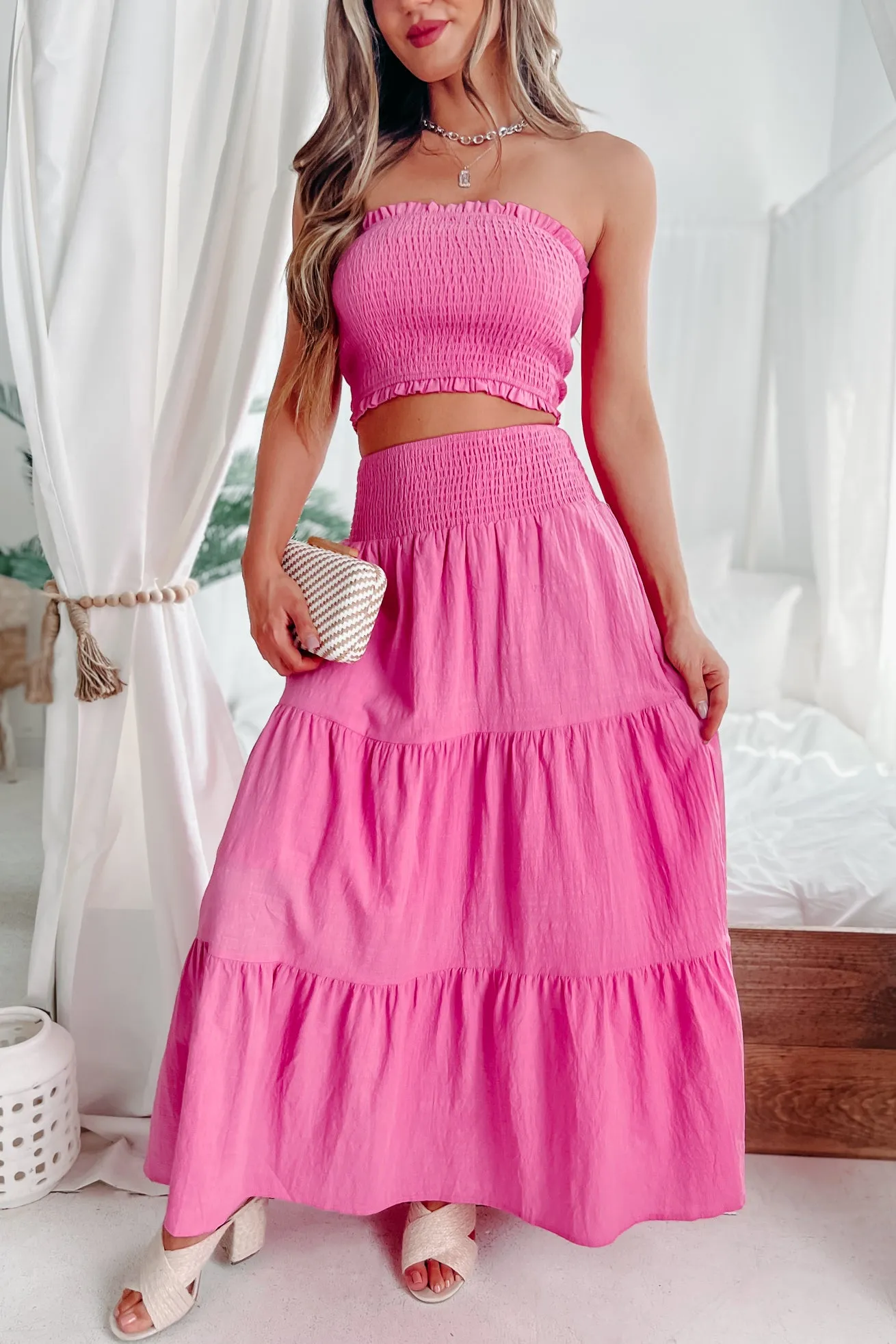 Confident Choices Smocked Tube Top & Skirt Set (Fuchsia)