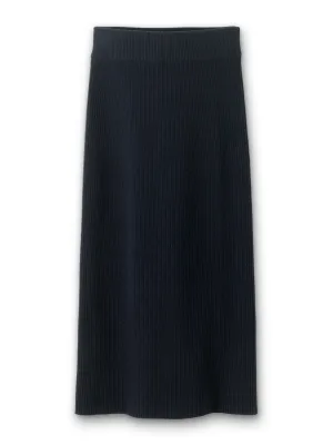 Cotton merino rib straight maxi skirt