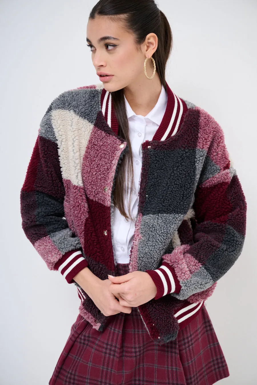 Cozy patchwork bomber jacket wholesale