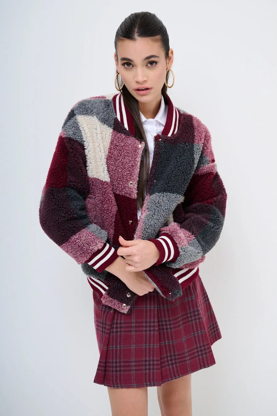 Cozy patchwork bomber jacket wholesale