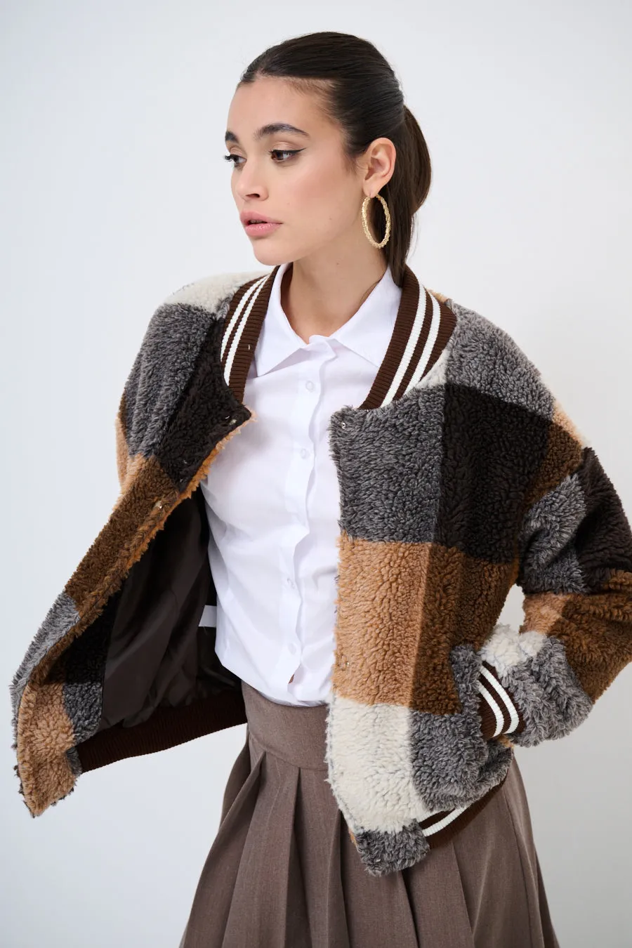 Cozy patchwork bomber jacket wholesale