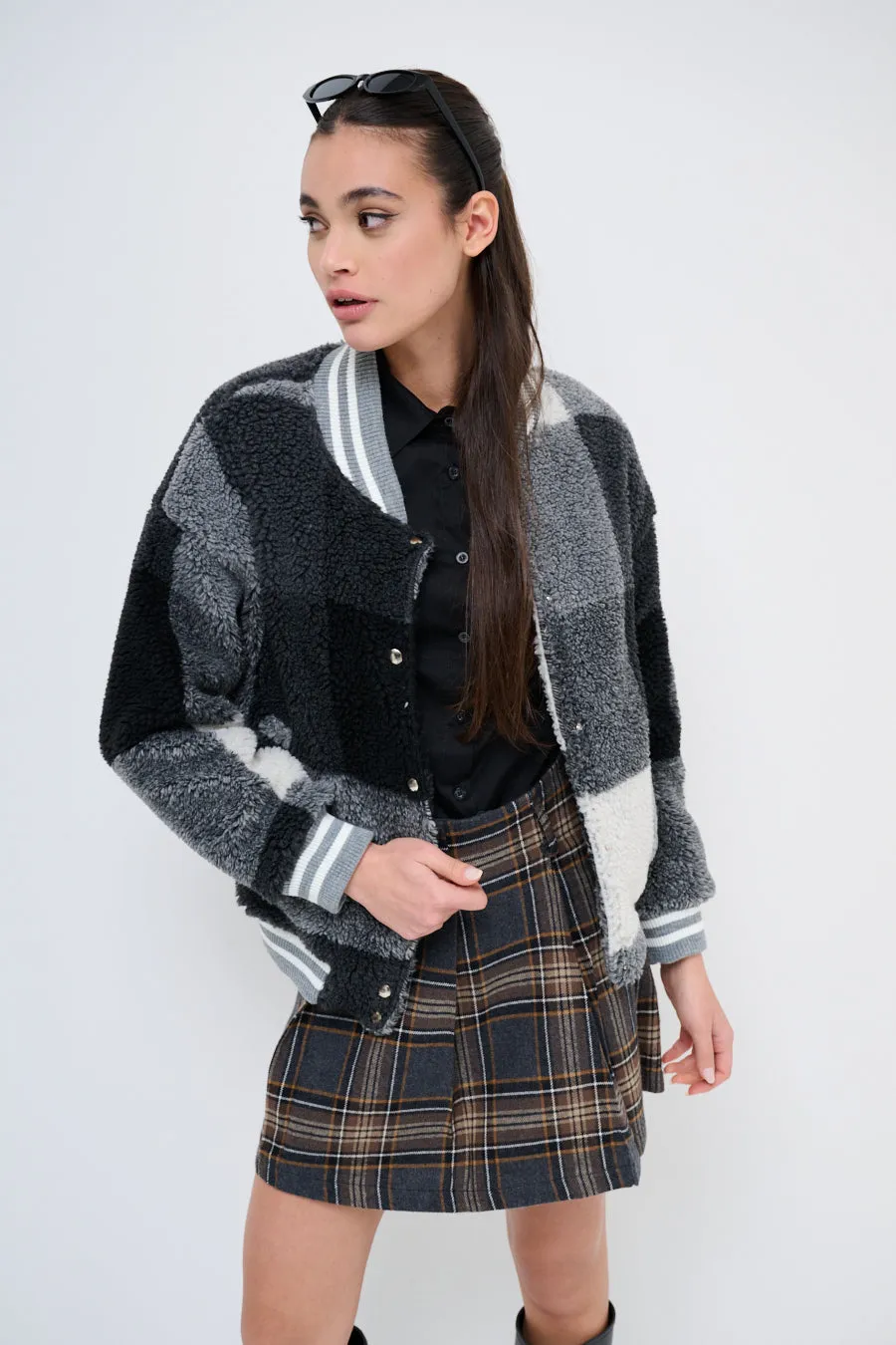 Cozy patchwork bomber jacket wholesale