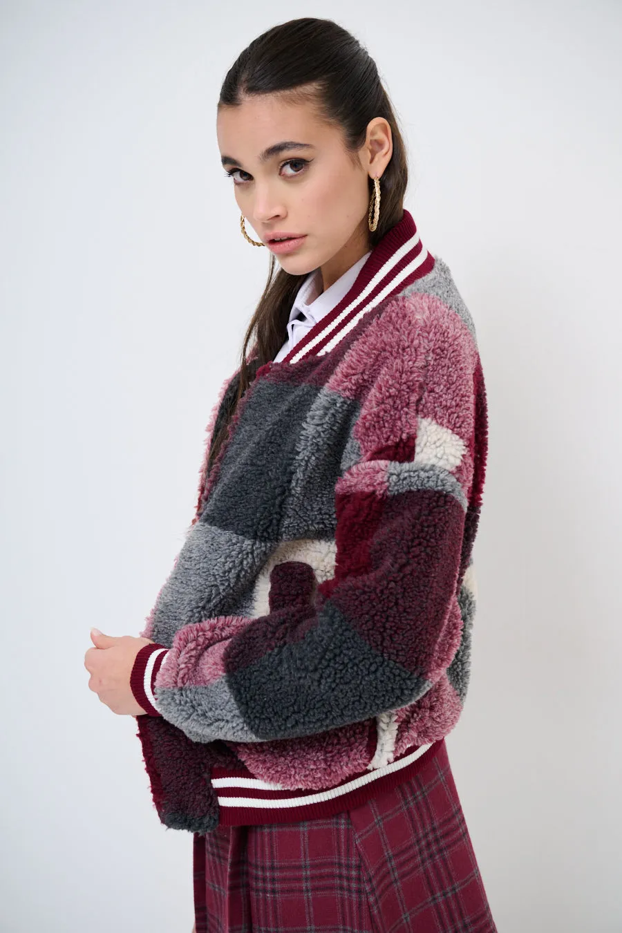 Cozy patchwork bomber jacket wholesale