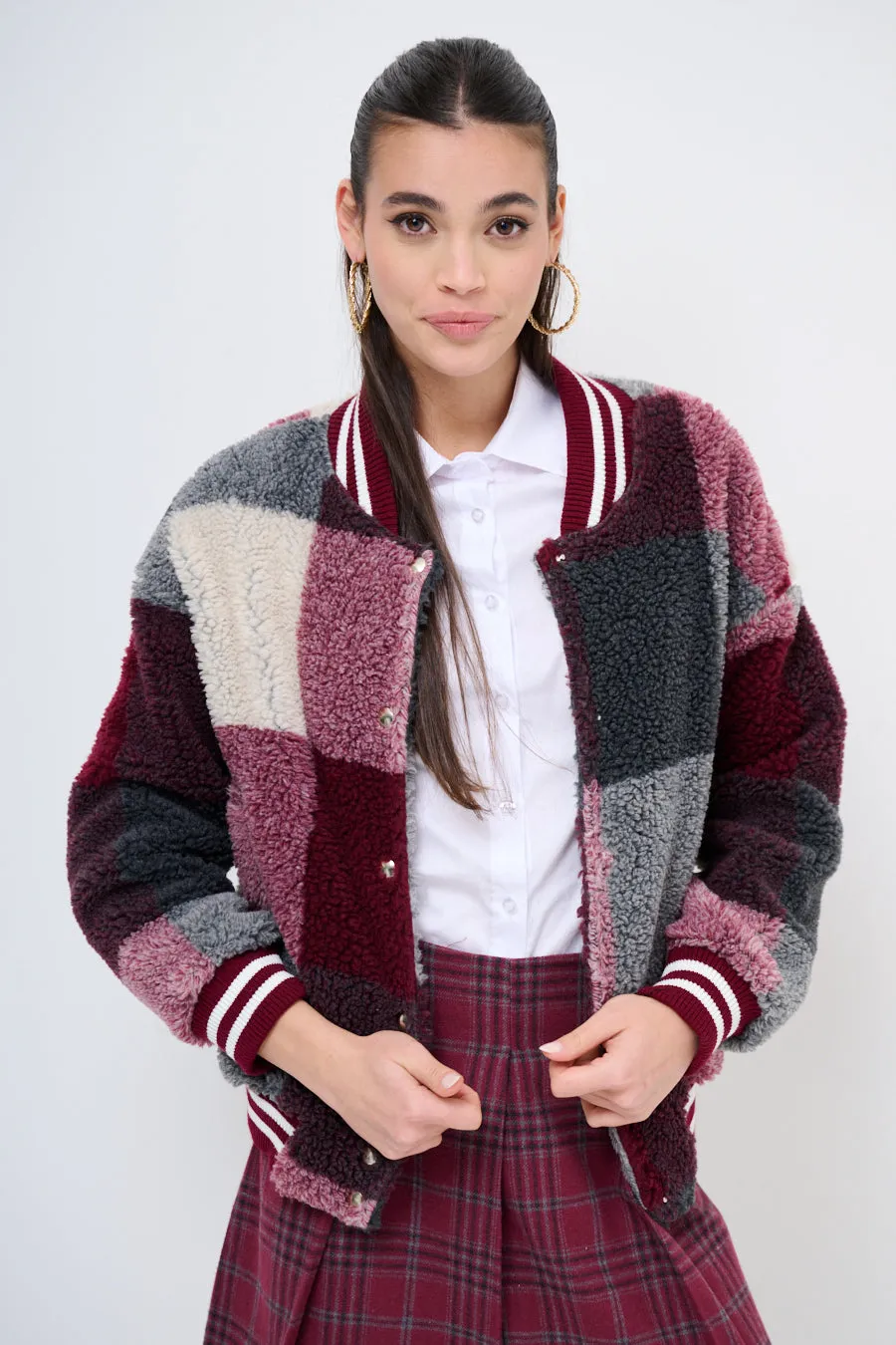 Cozy patchwork bomber jacket wholesale