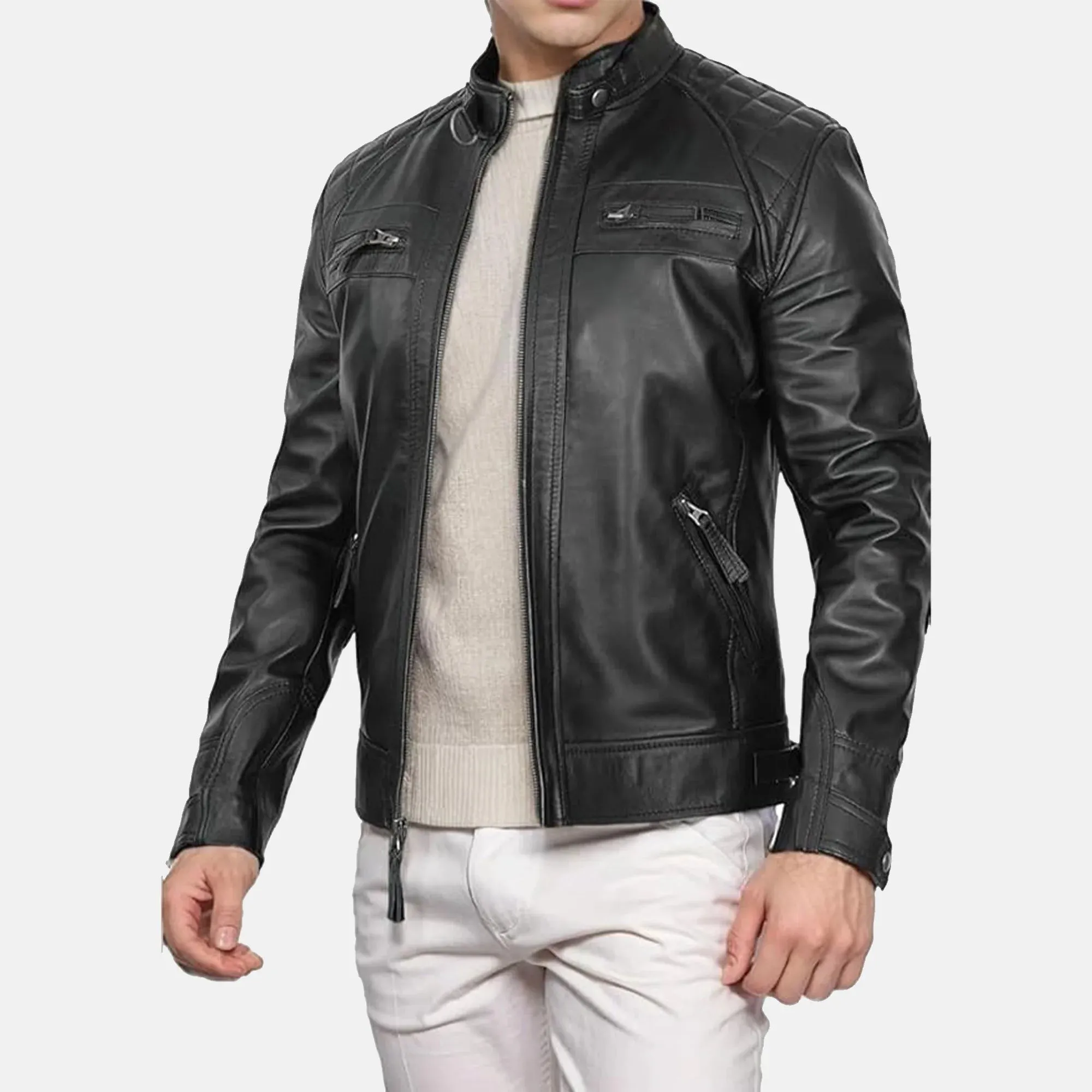 Declan Black Leather Biker Jacket