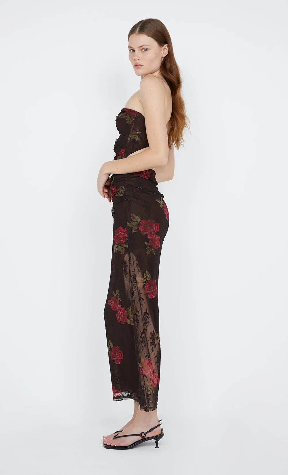 DESERT ROSE STRAPLESS DRESS - CHOC FLORAL