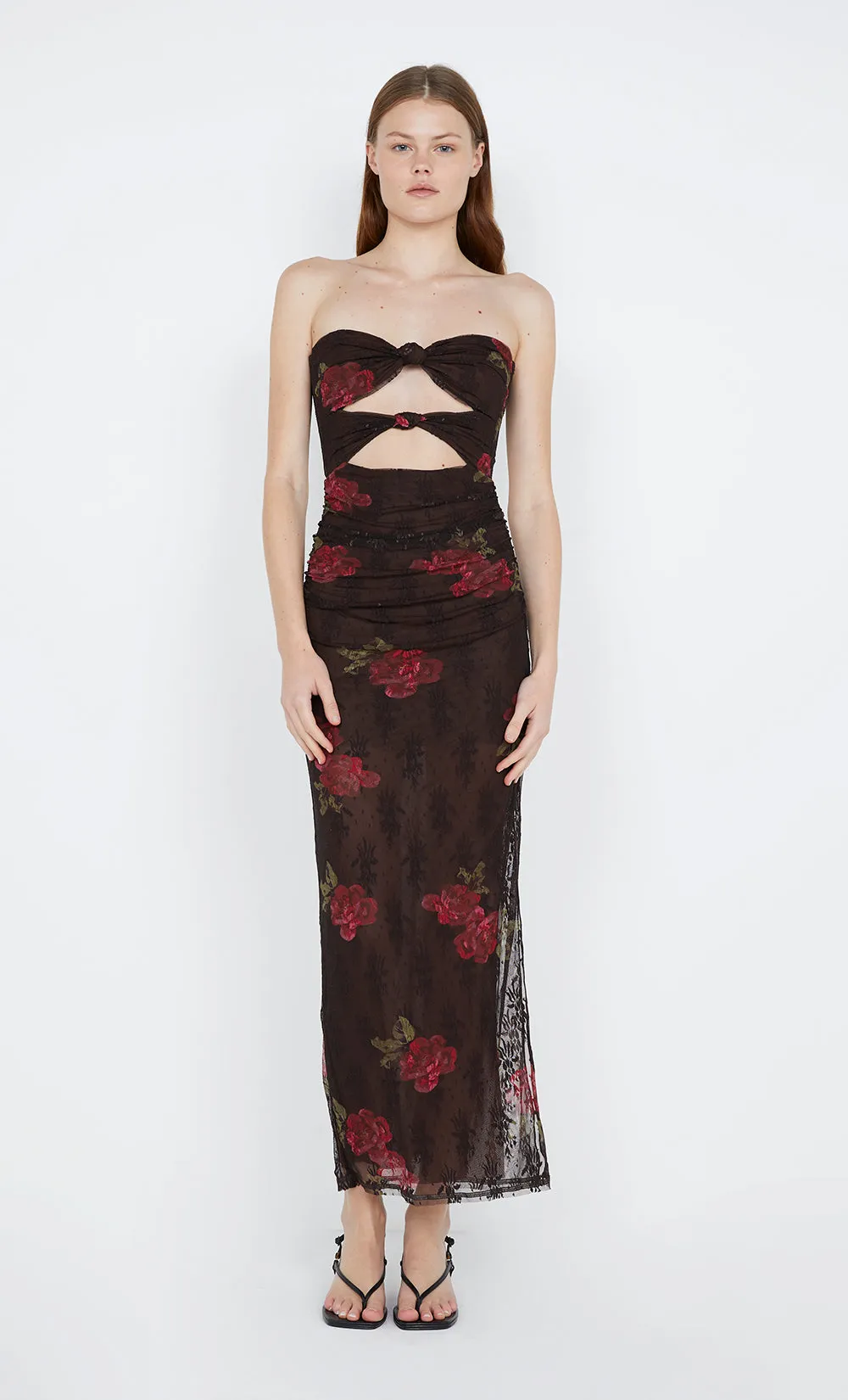 DESERT ROSE STRAPLESS DRESS - CHOC FLORAL