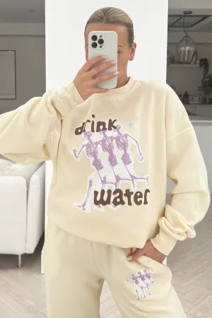 Drink Water Ecru printed sweater loungewear set