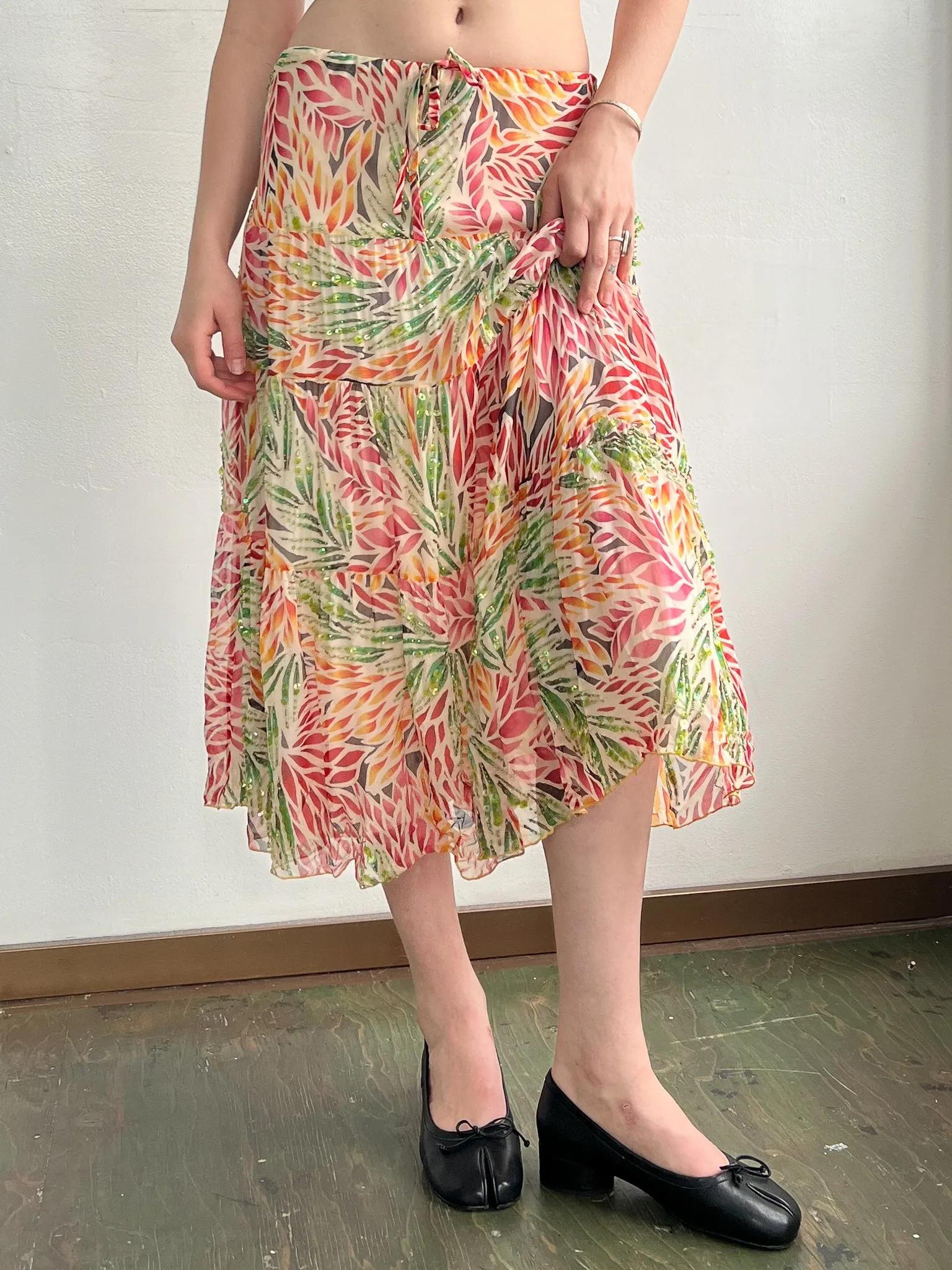 DVF Silk Beaded Tiered Skirt (S)