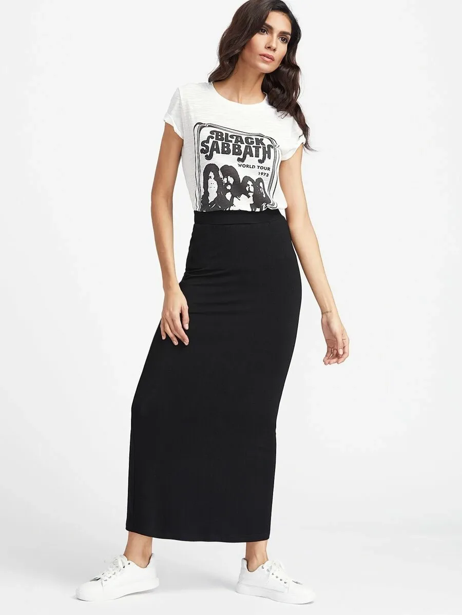 Elastic Waist Longline Skirt