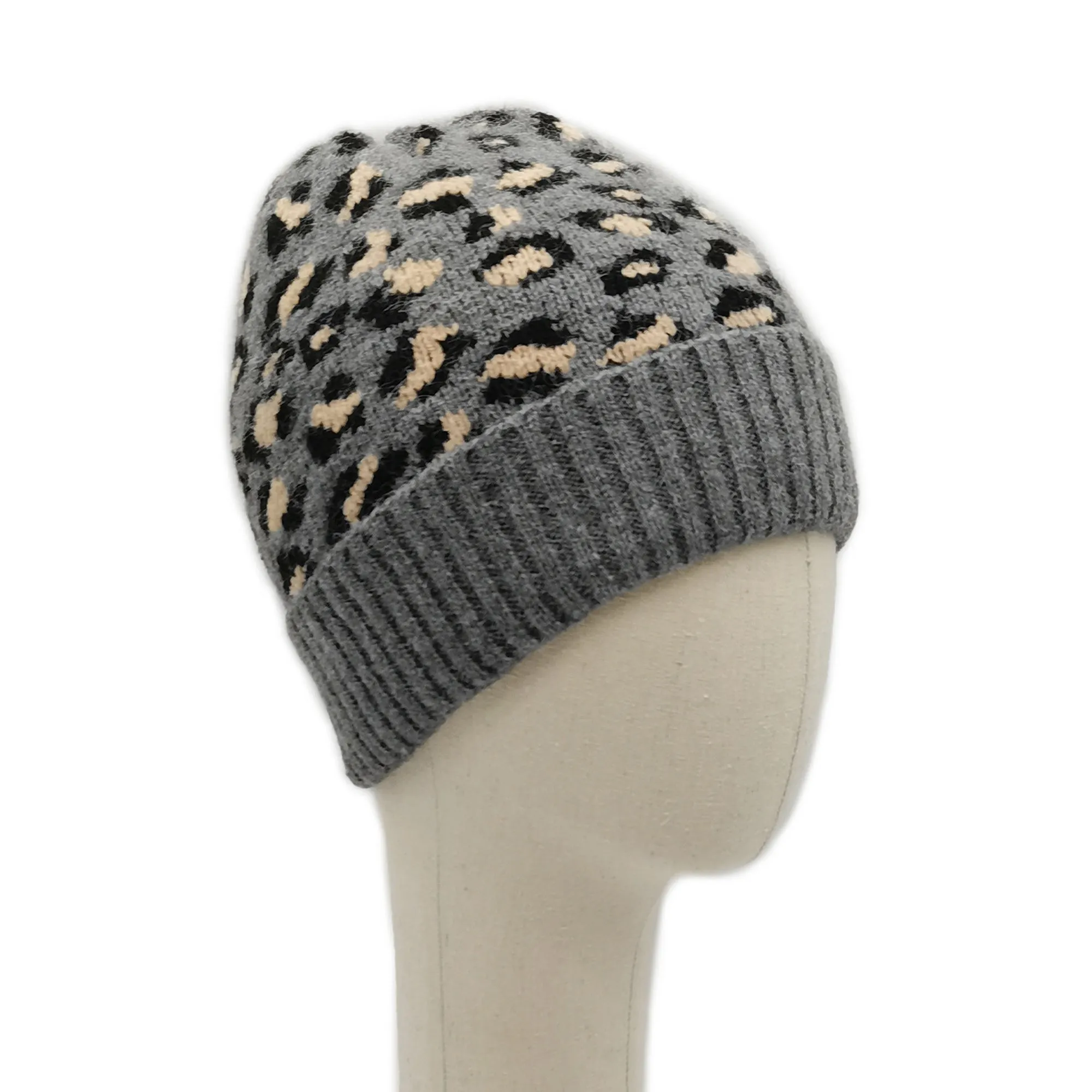 Empire Cove Winter Knit Ribbed Leopard Cuff Beanie