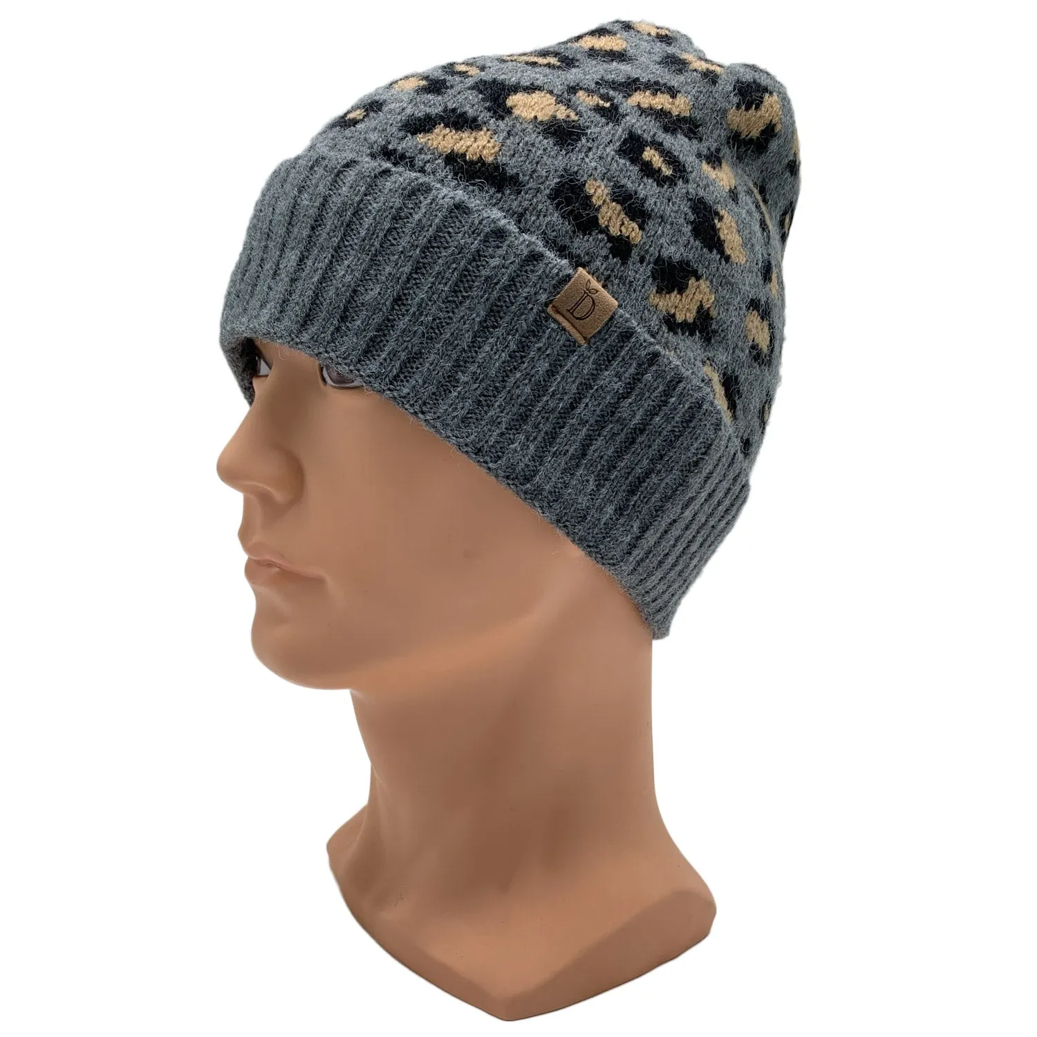 Empire Cove Winter Knit Ribbed Leopard Cuff Beanie