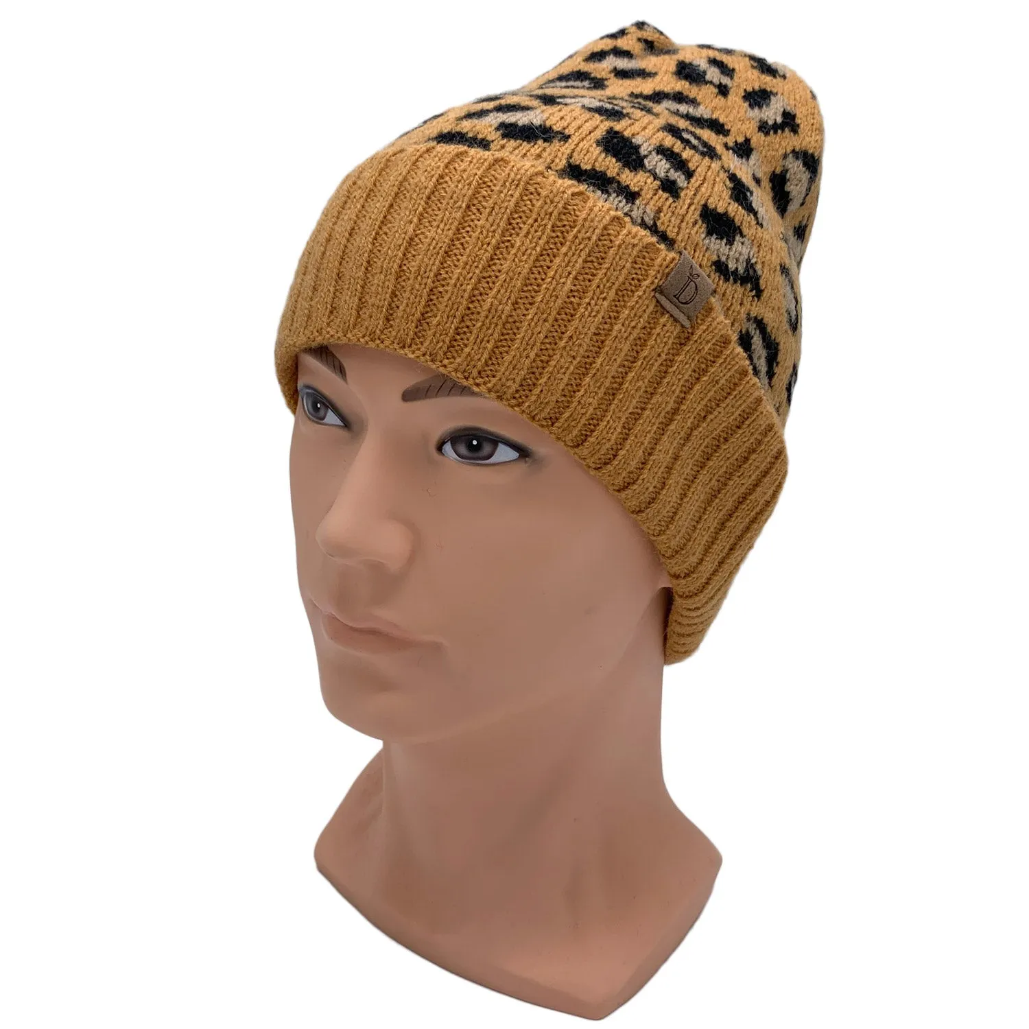 Empire Cove Winter Knit Ribbed Leopard Cuff Beanie