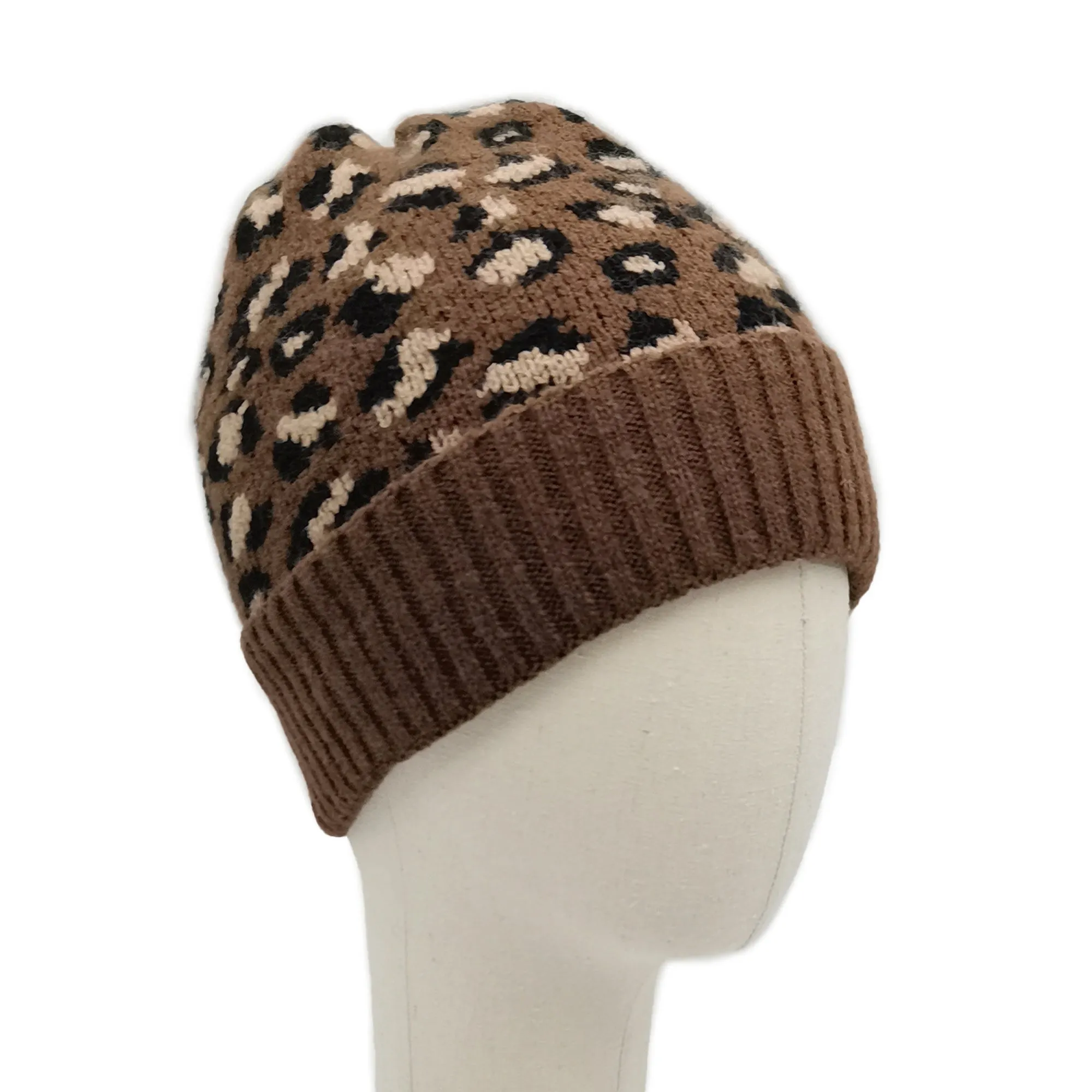 Empire Cove Winter Knit Ribbed Leopard Cuff Beanie