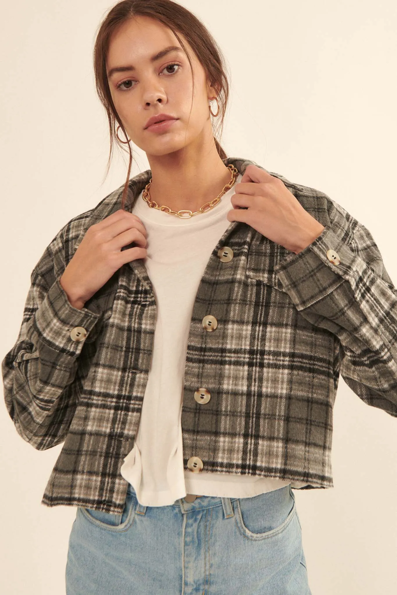 Finding Home Cropped Plaid Shacket