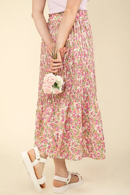 Floral Pleated Maxi Skirt (Plus)