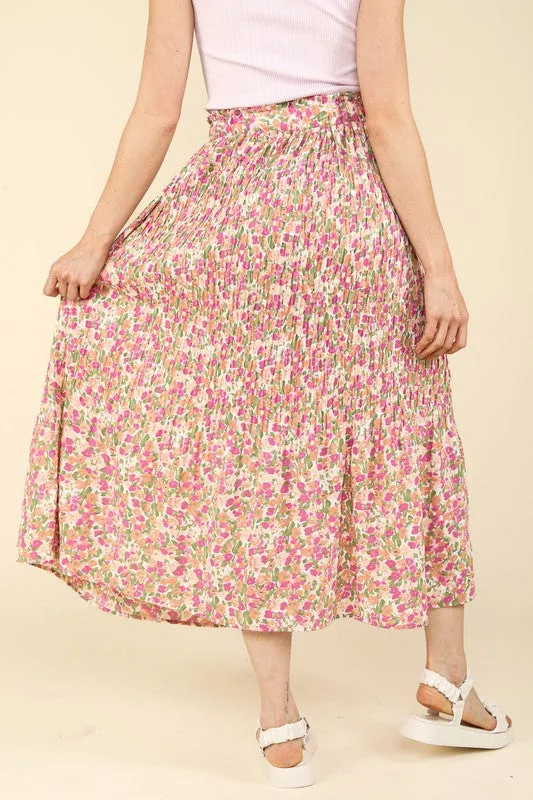 Floral Pleated Maxi Skirt (Plus)