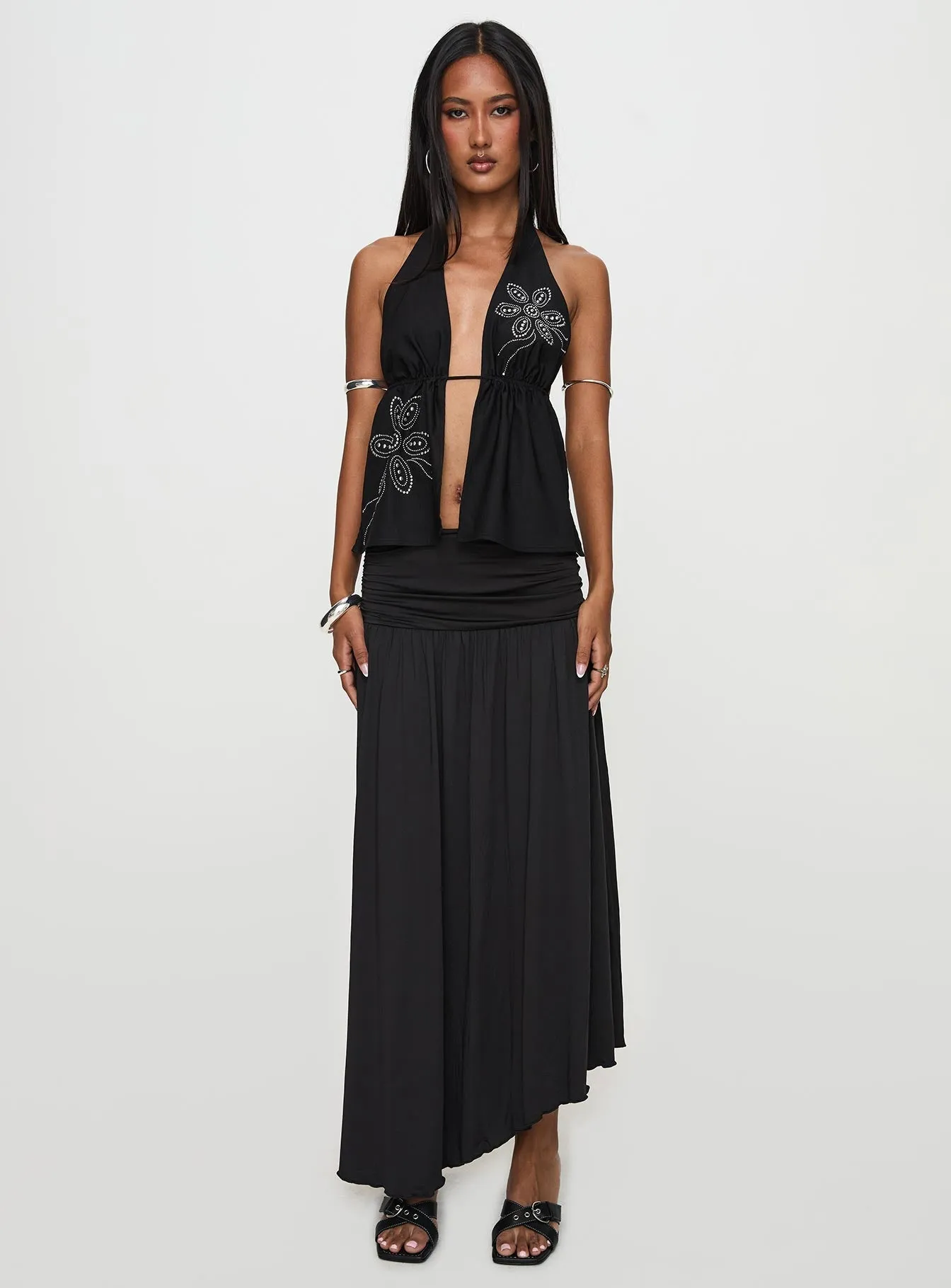 Gezabele Asymmetrical Maxi Skirt Black