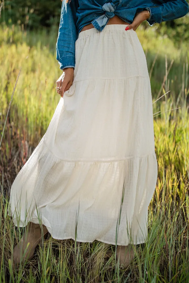 Going Nowhere Fast Cream Textured Maxi Skirt