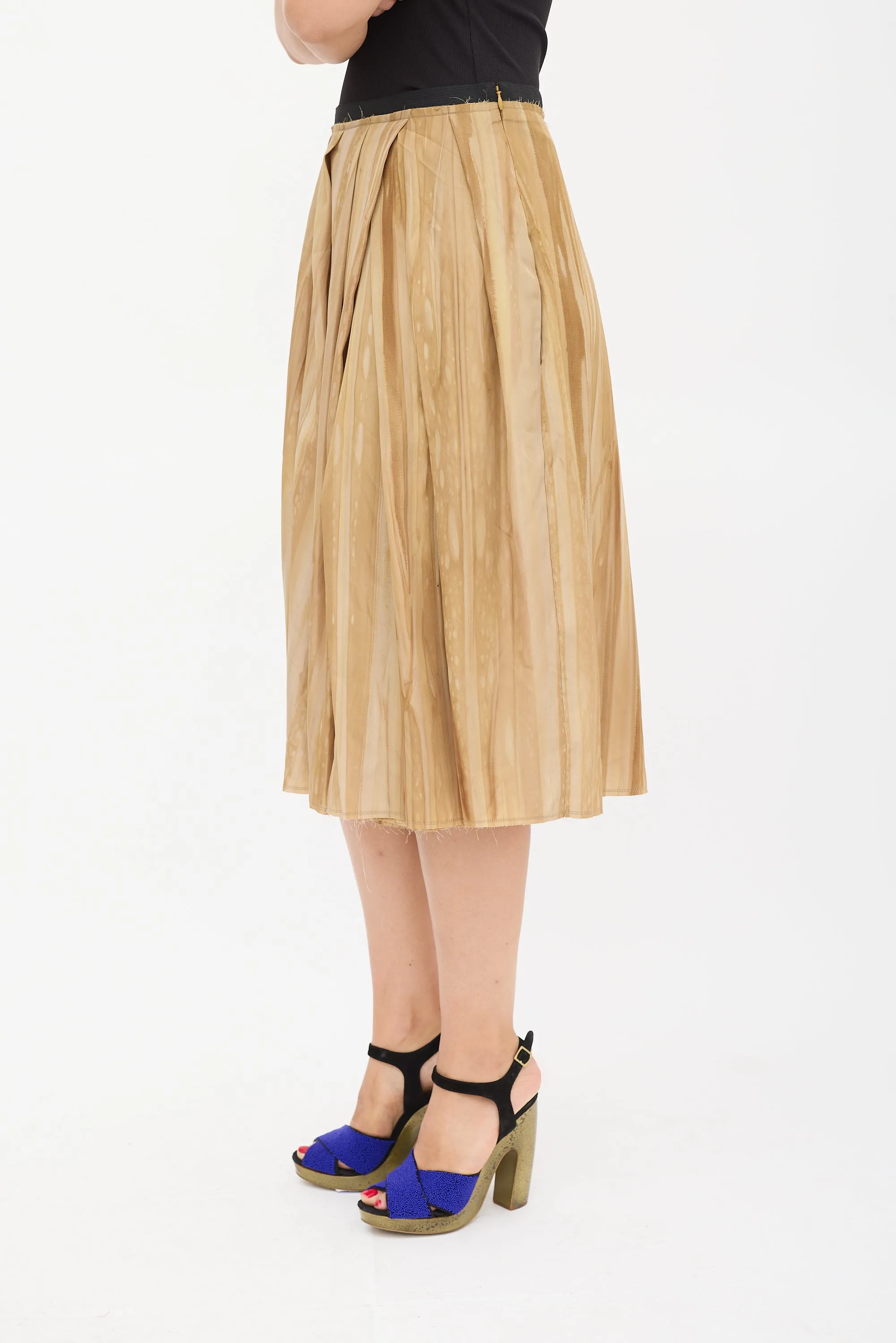 Gold Marbled Pleated Skirt