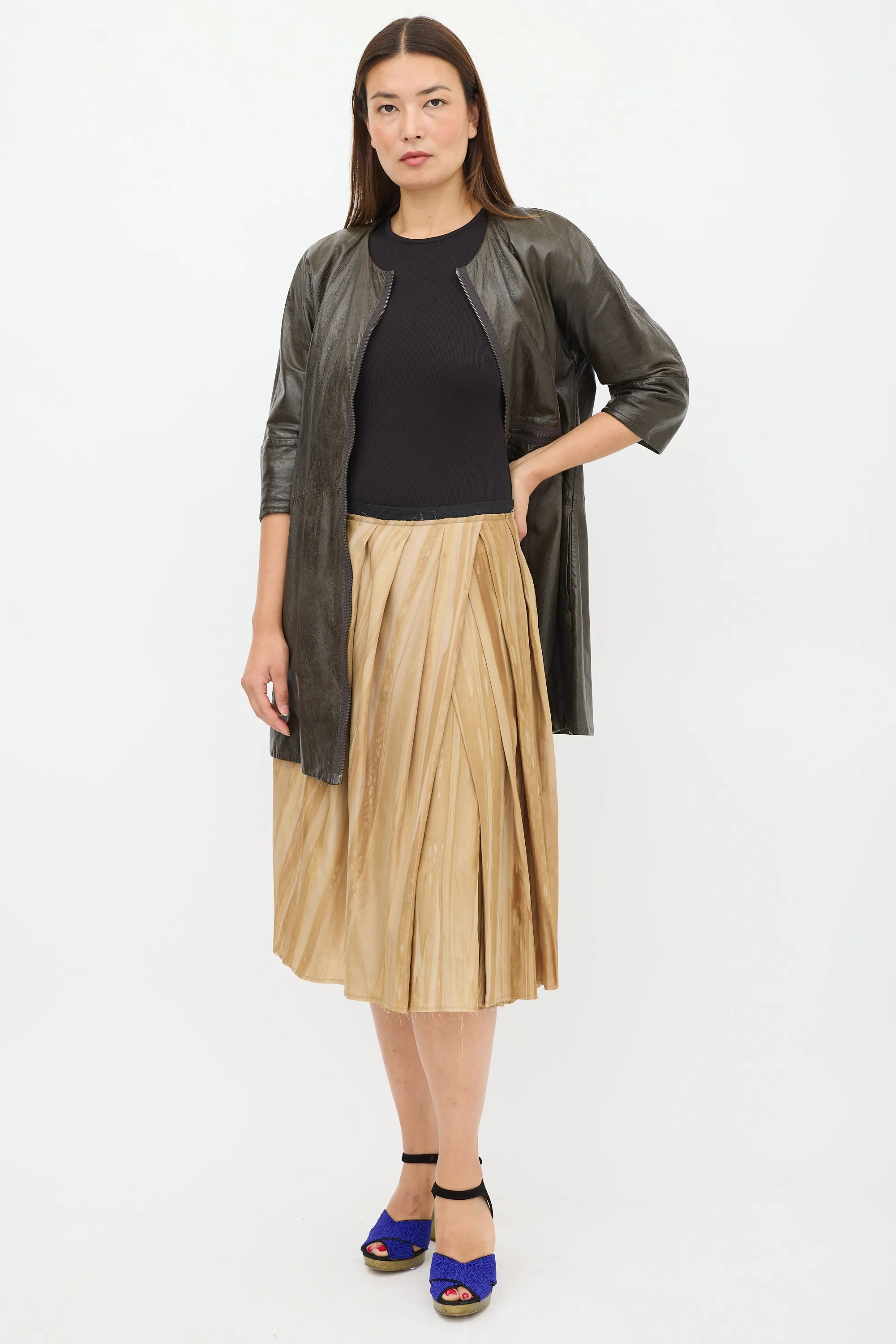 Gold Marbled Pleated Skirt